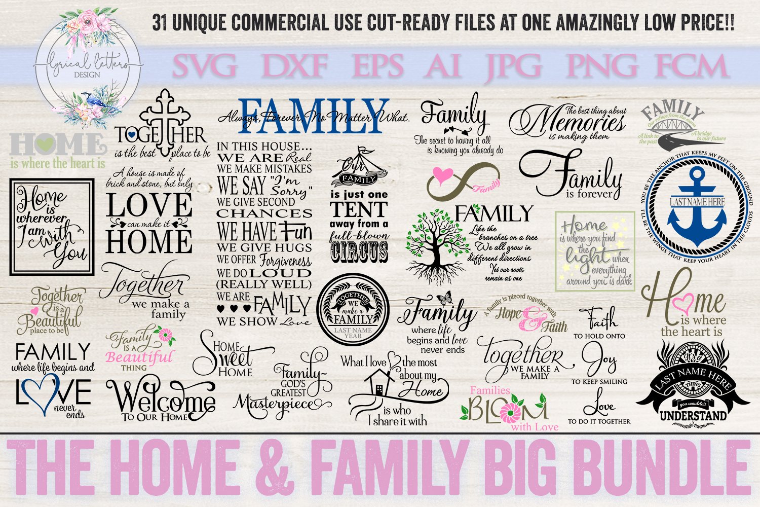 Home and Family Big Bundle of 31 SVG Cut Files