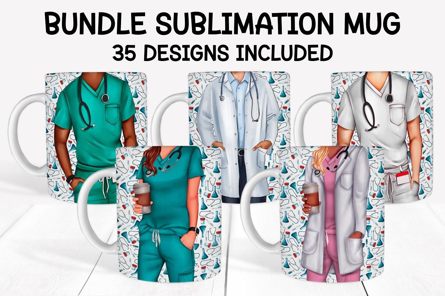 Bundle 35 nurse and doctor sublimation mug designs