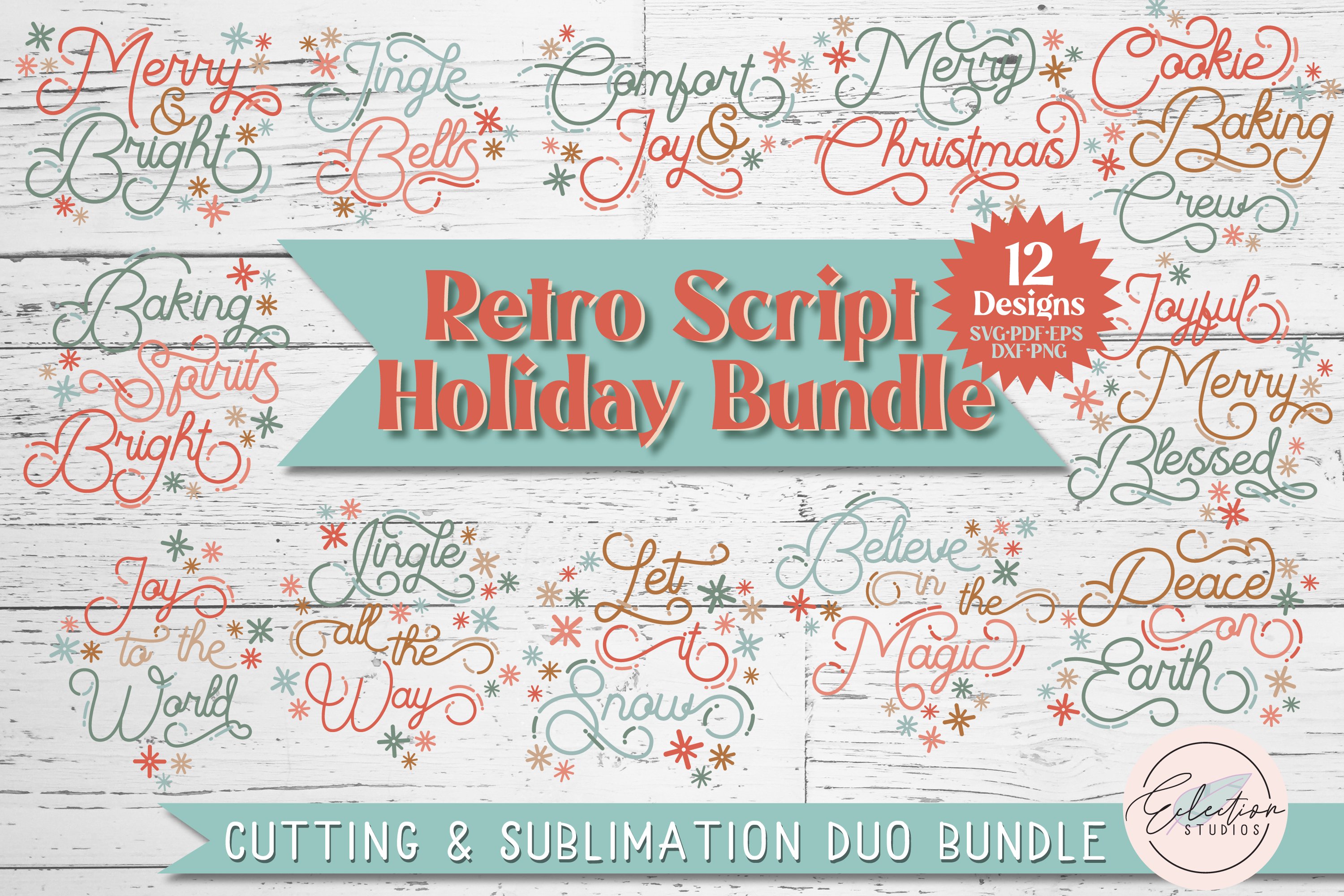 Retro Christmas Bundle, 12 SVG Cut Files and Sublimation PNG