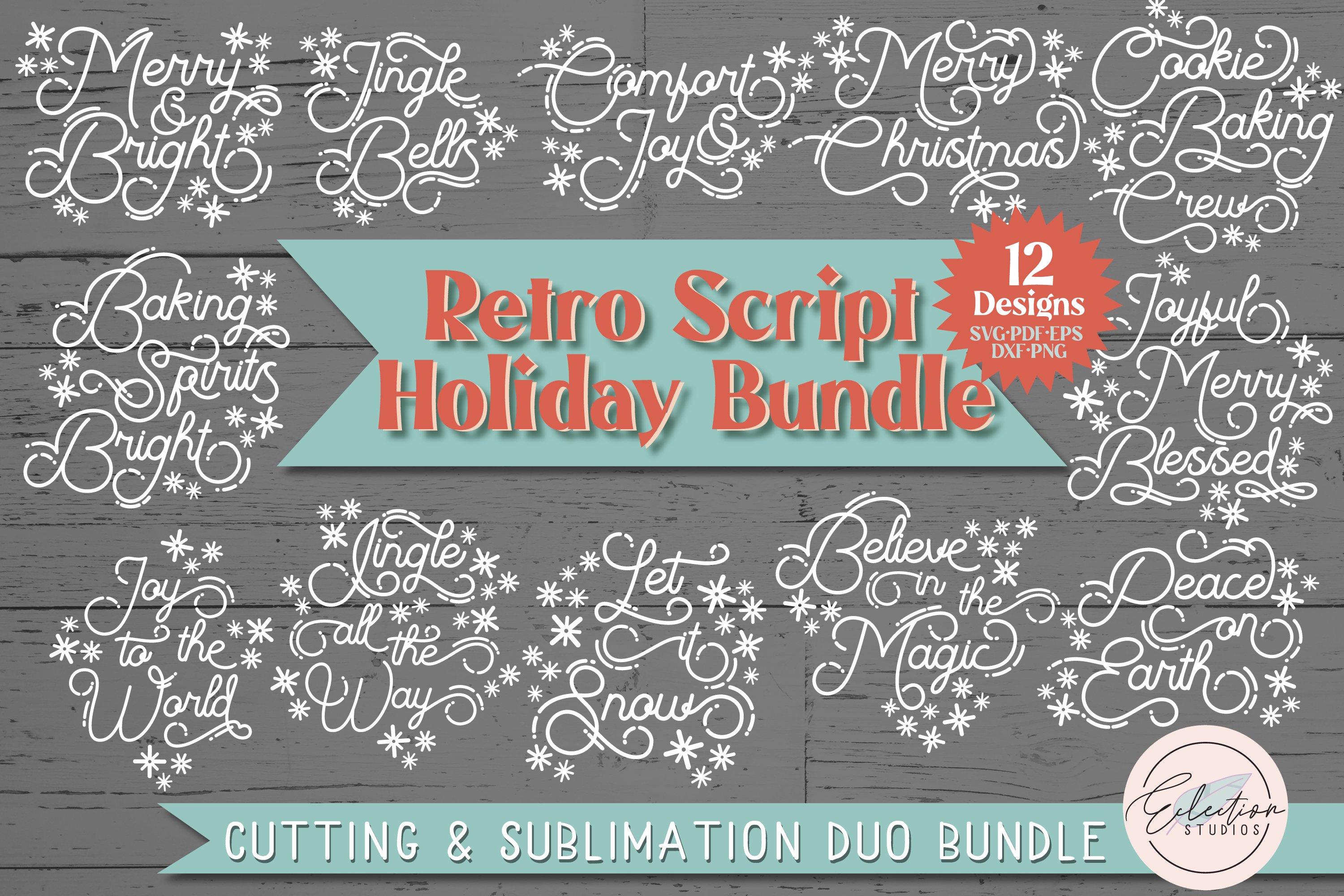 Retro Christmas Bundle, 12 SVG Cut Files and Sublimation PNG view 2