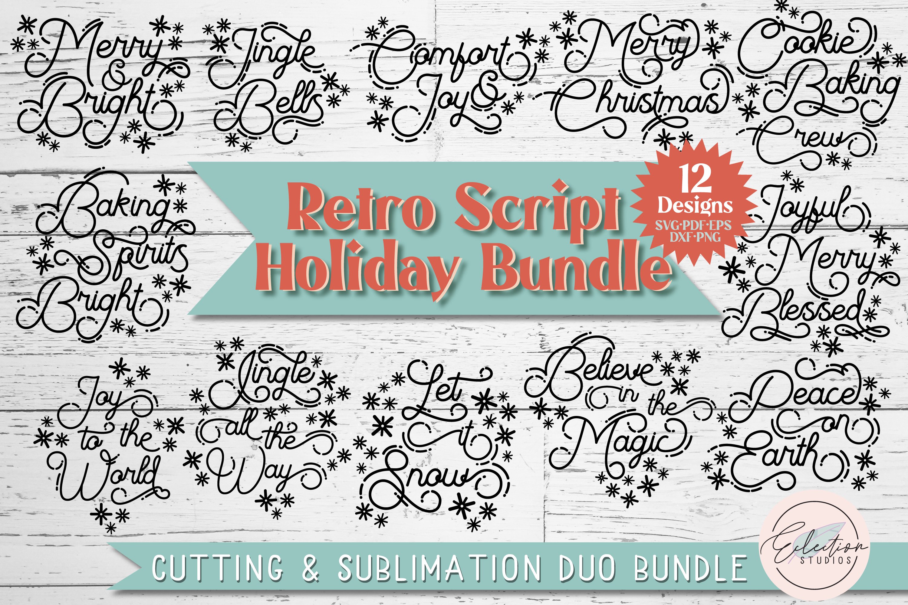 Retro Christmas Bundle, 12 SVG Cut Files and Sublimation PNG view 3