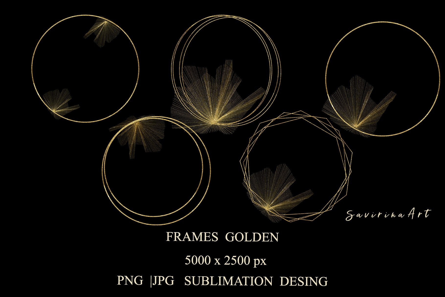 Gold Frame Geometric Gold Sublimation PNG Elegant wedding . view 3