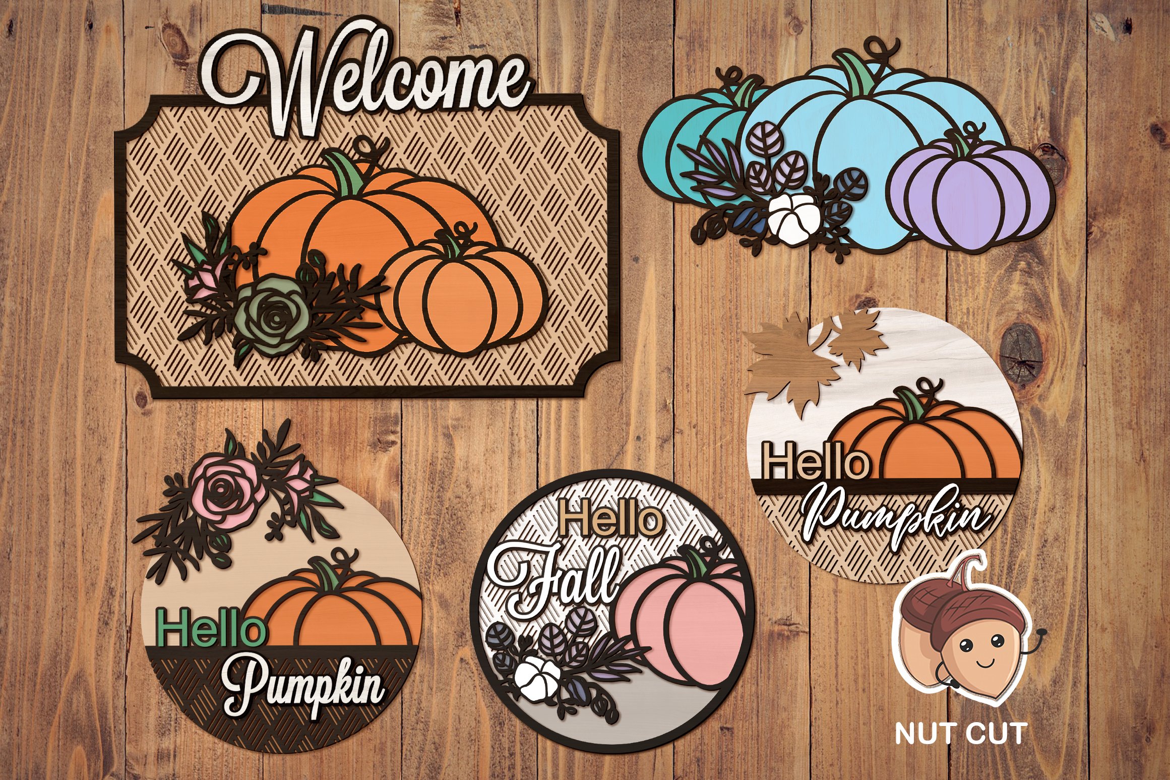 Fall Pumpkin Bundle SVG laser cut files for Glowforge