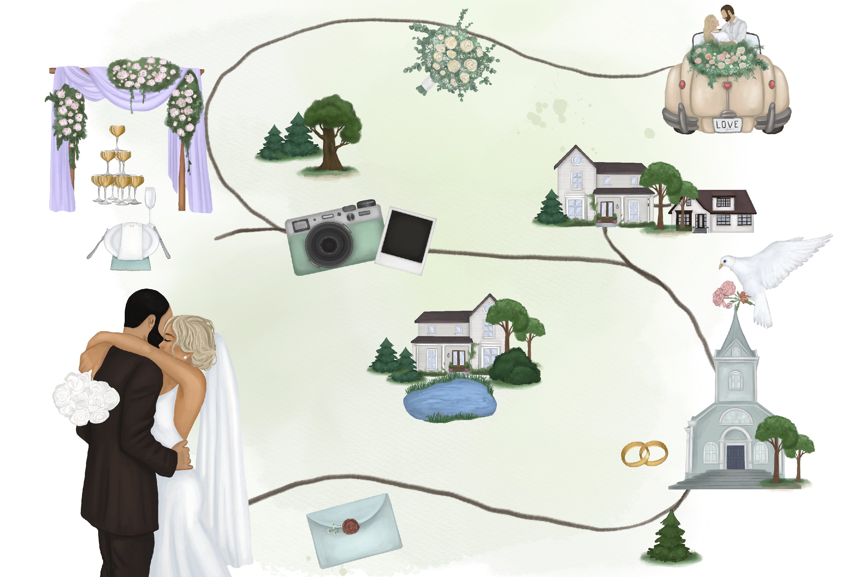 Wedding map creator. Watercolor elegant wedding big clipart. view 3