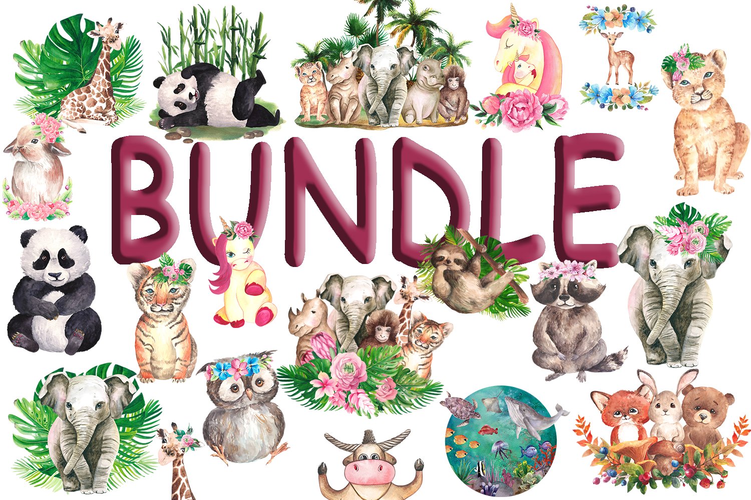 Watercolor Cute Animals Sublimation Bundle|Kids Print