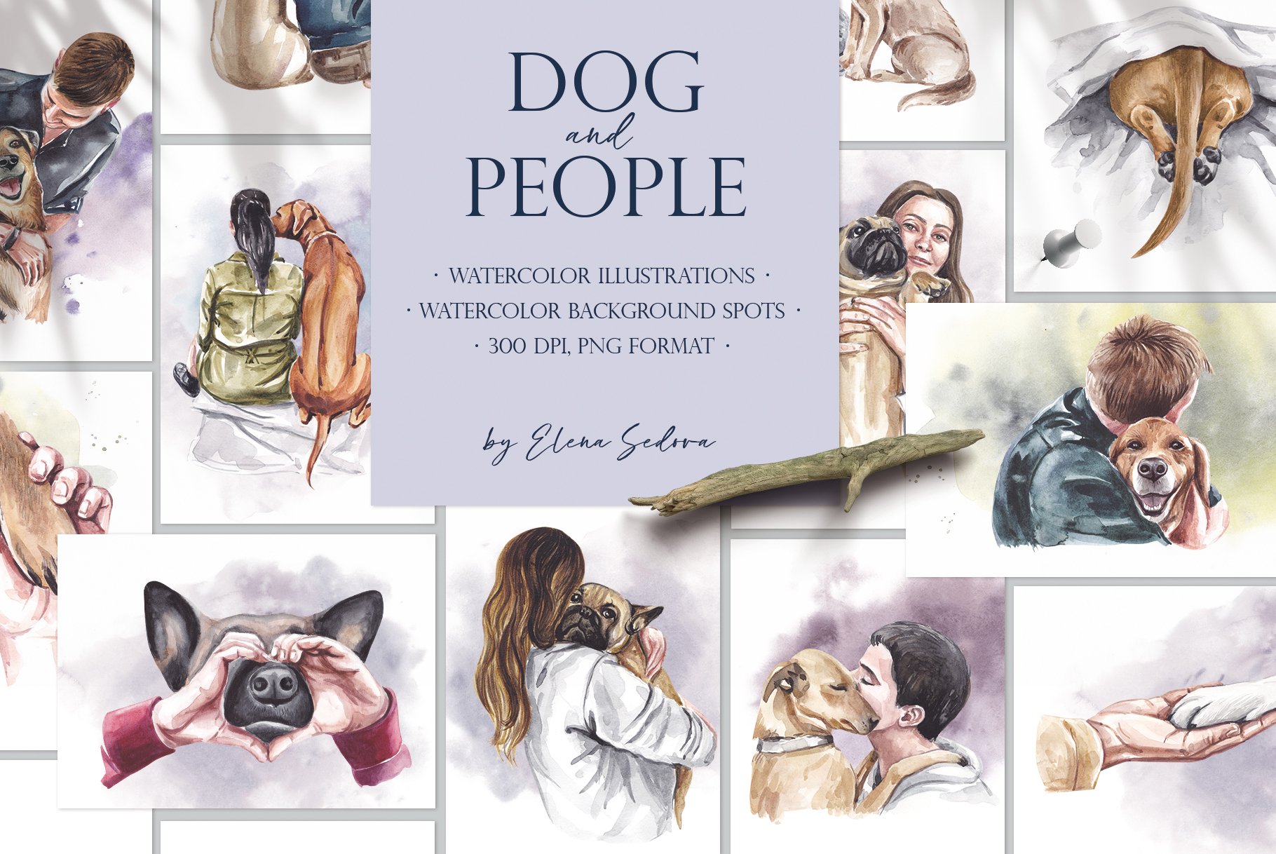 Dog and people watercolor sublimation clipart PNG