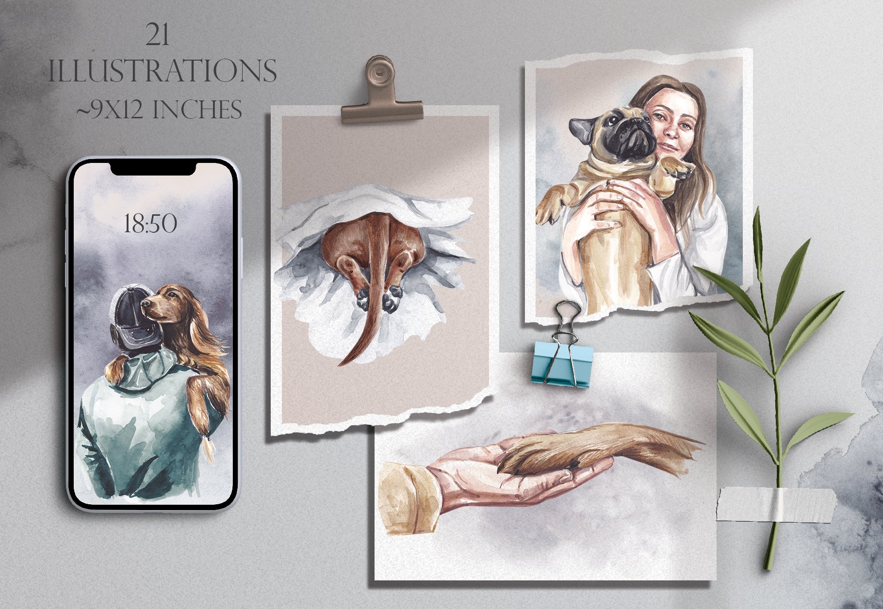 Dog and people watercolor sublimation clipart PNG view 2