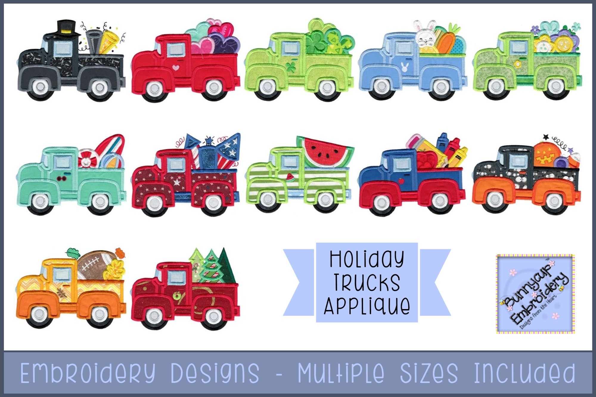 Holiday Trucks Applique Embroidery Designs
