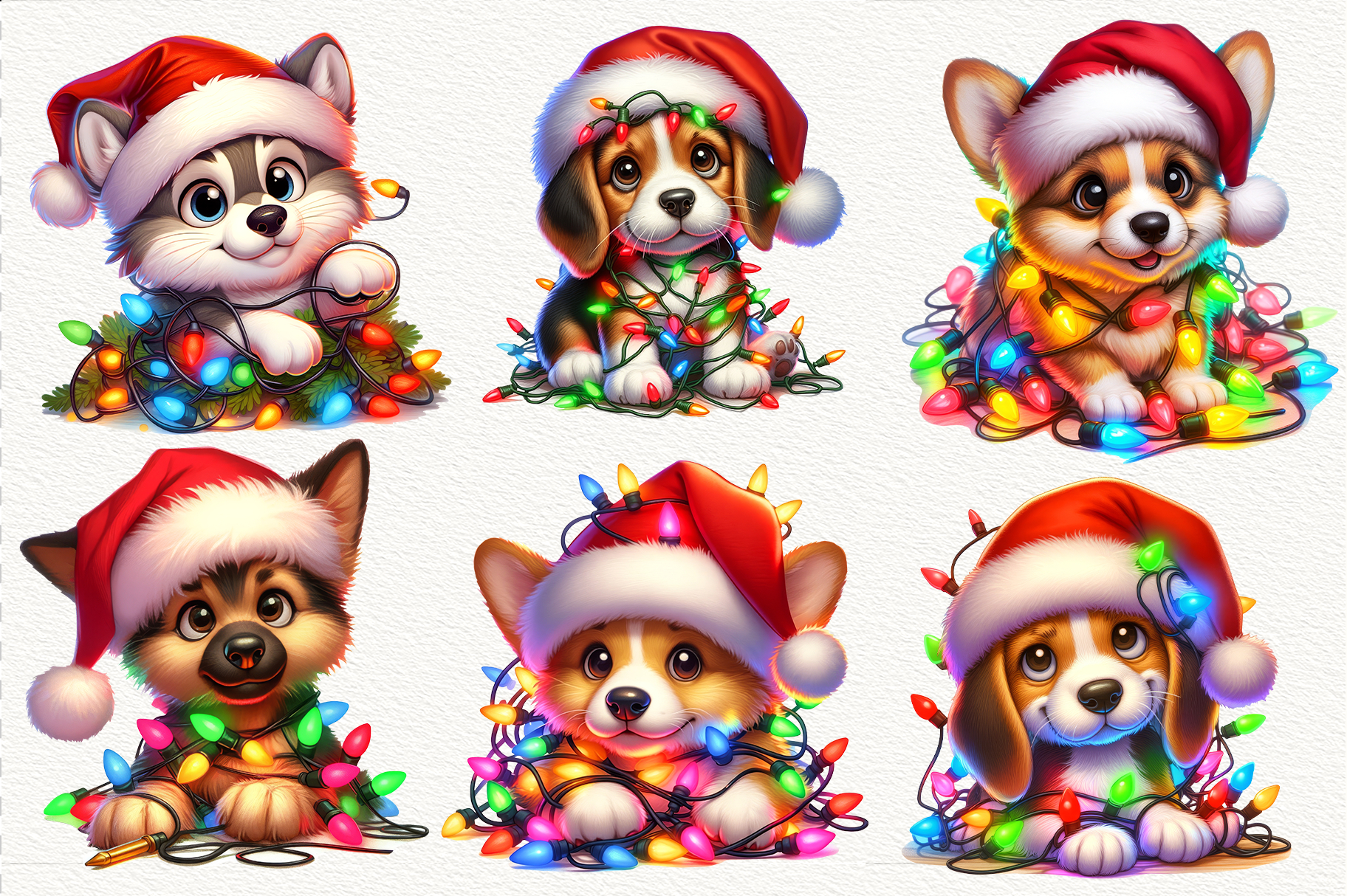 Cute Christmas Animals with Garlands Clipart | Cartoon PNG view 2