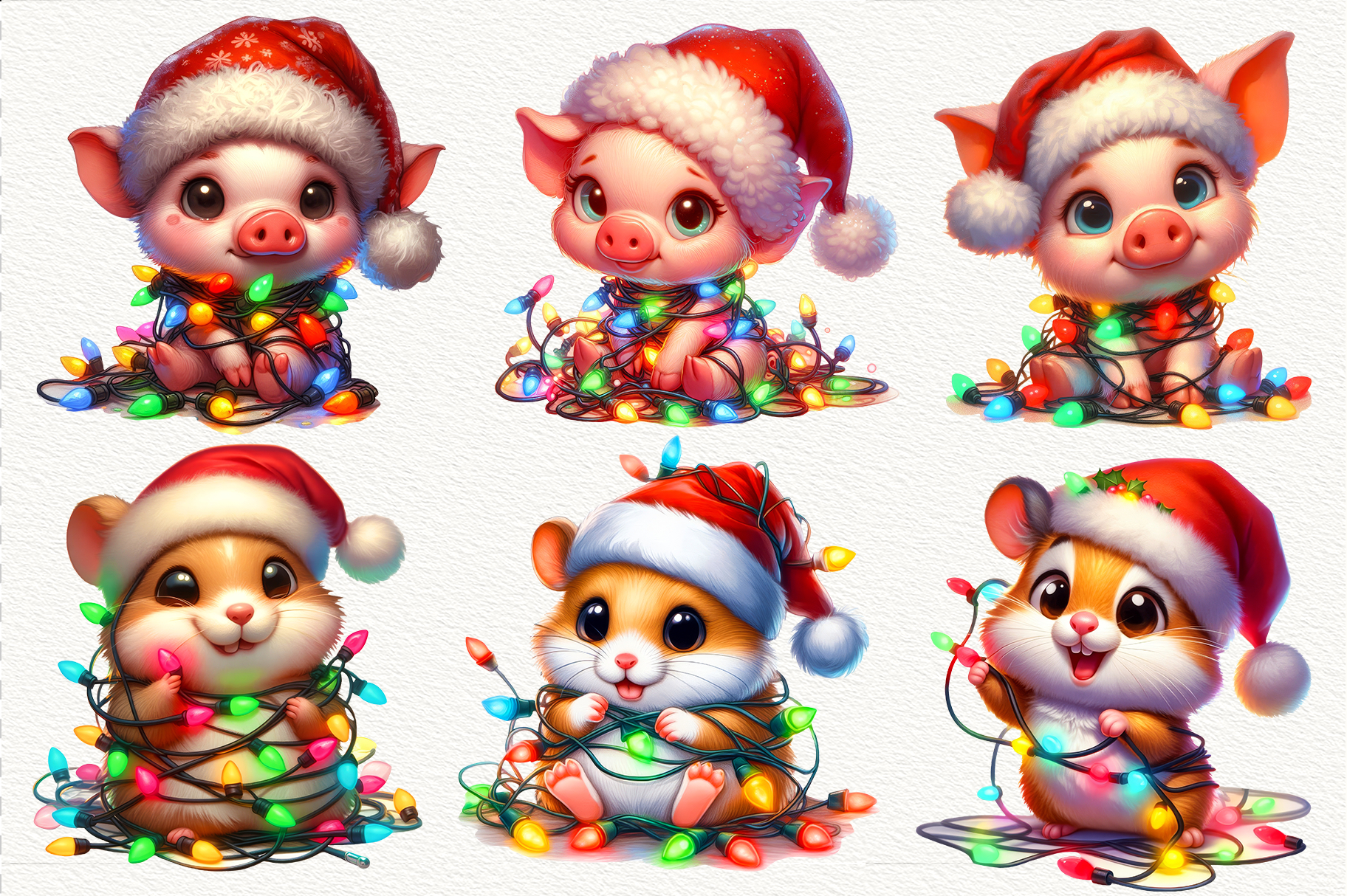 Cute Christmas Animals with Garlands Clipart | Cartoon PNG view 3