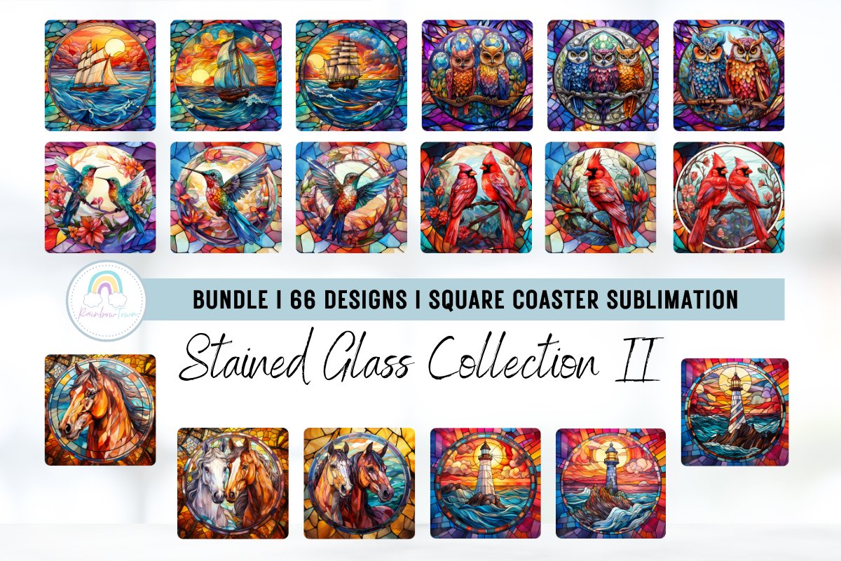 Stained Glass Square Coaster Sublimation Design Bundle