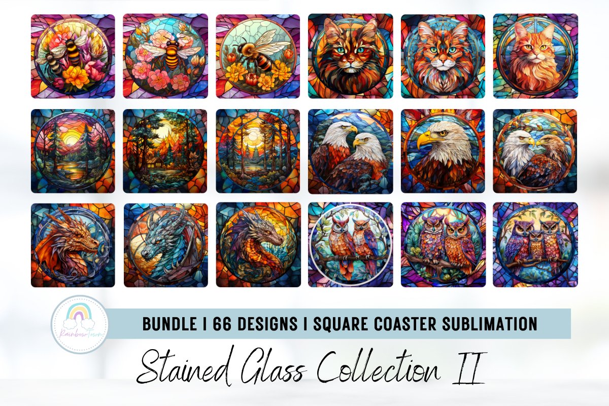 Stained Glass Square Coaster Sublimation Design Bundle view 2