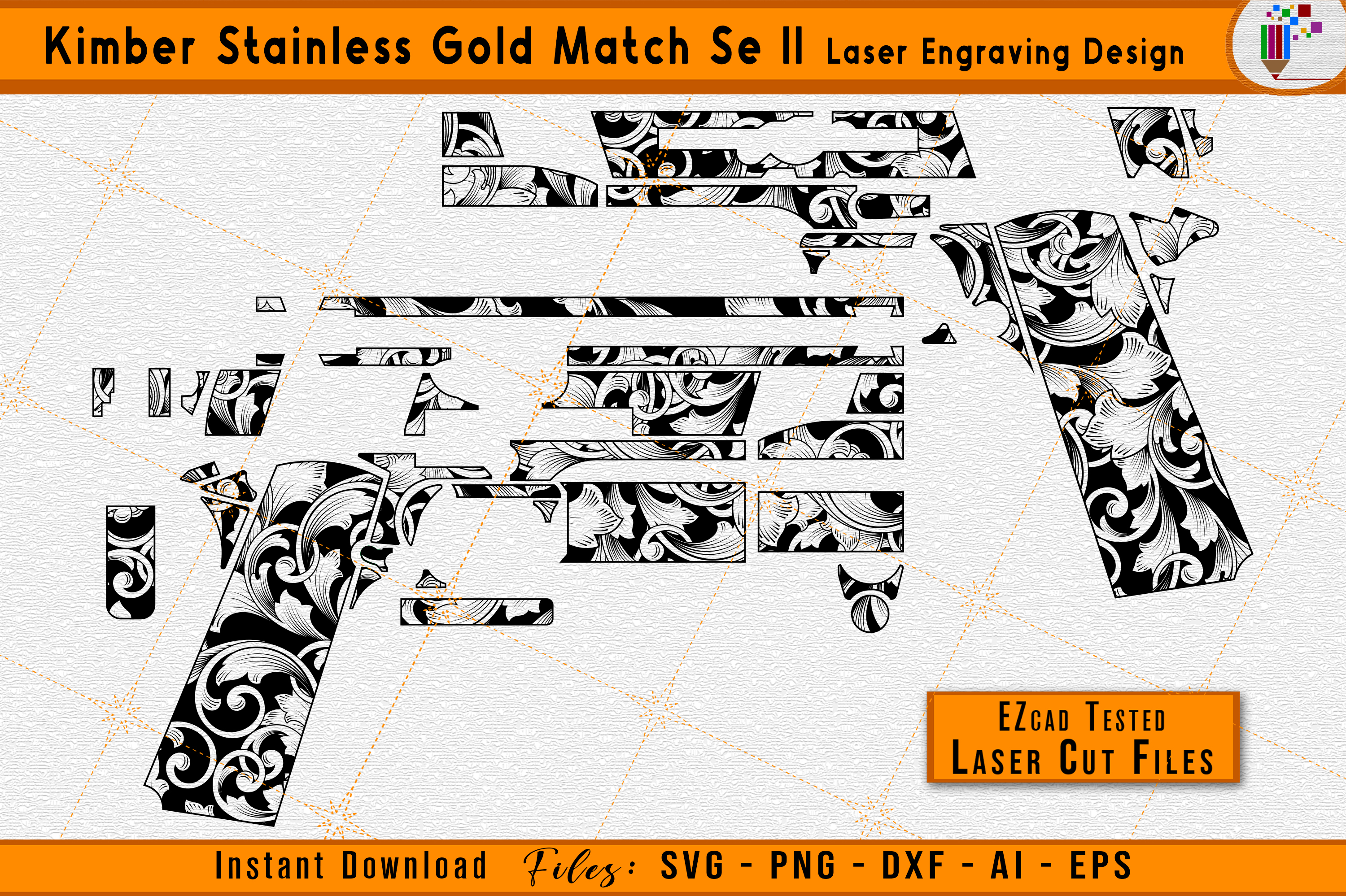 Kimber Stainless Gold Match SE II Laser Engraving Design view 3