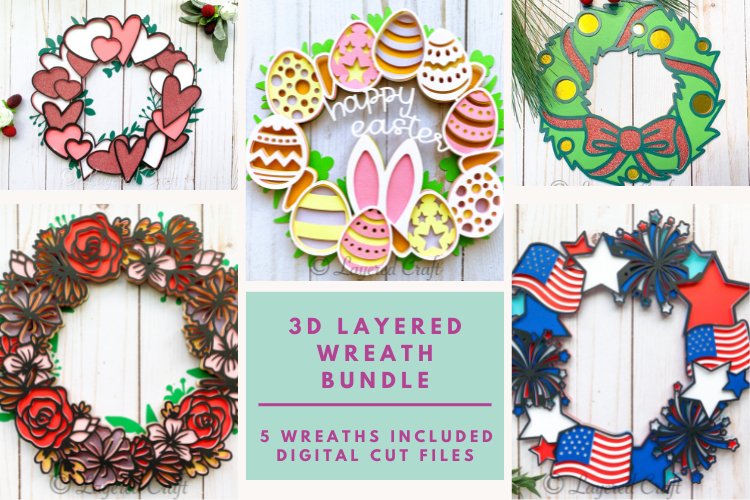3D SVG Wreath Bundle: Easter/ Valentines/ Christmas/ Spring