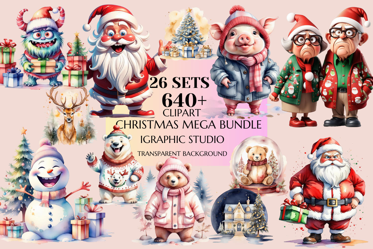 Christmas Mega Bundle, Xmas Clipart, Winter Clipart Bundle