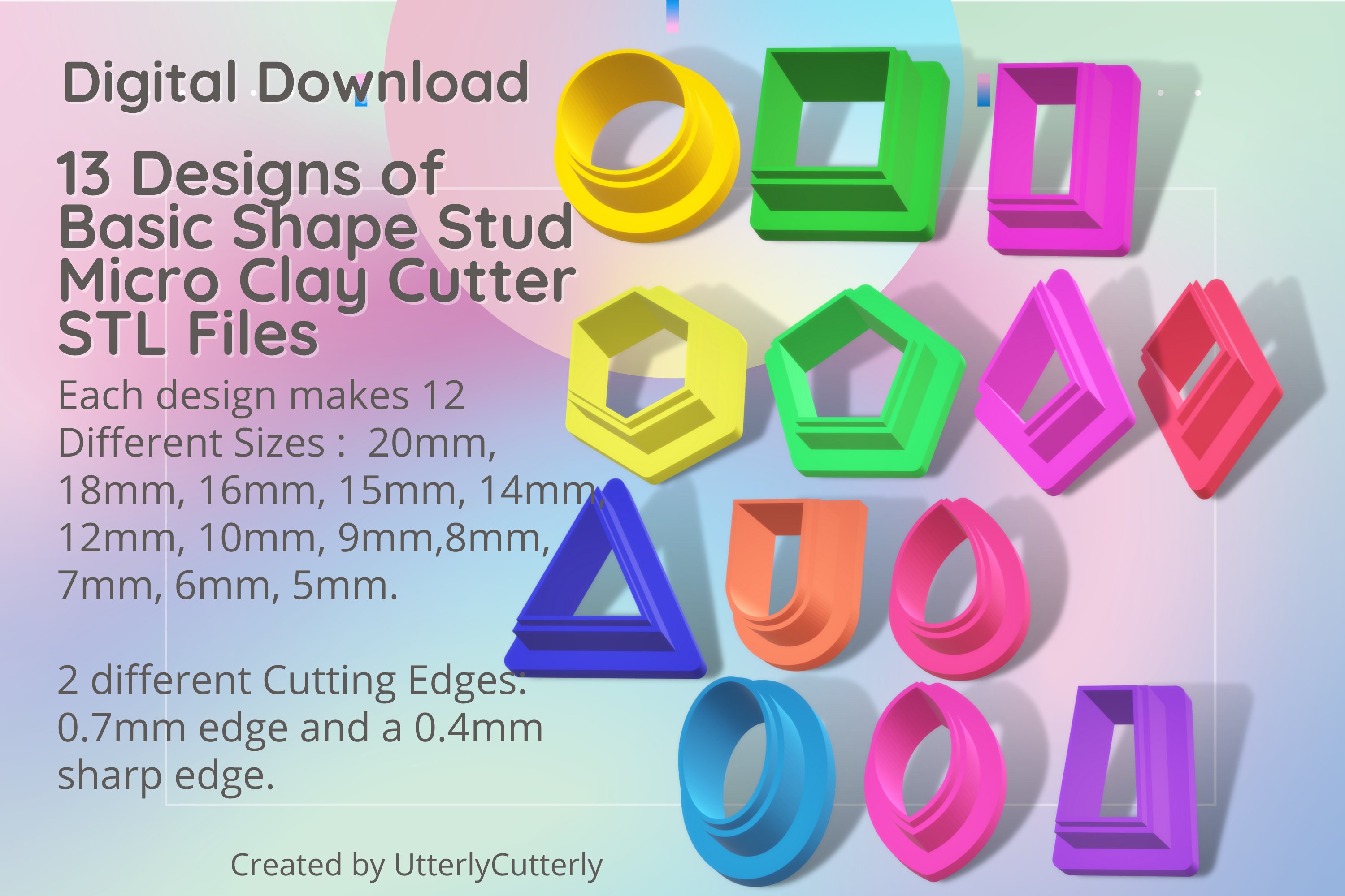 13 Designs Basic Shapes Stud Micro Clay Cutter - Cookie Cutt