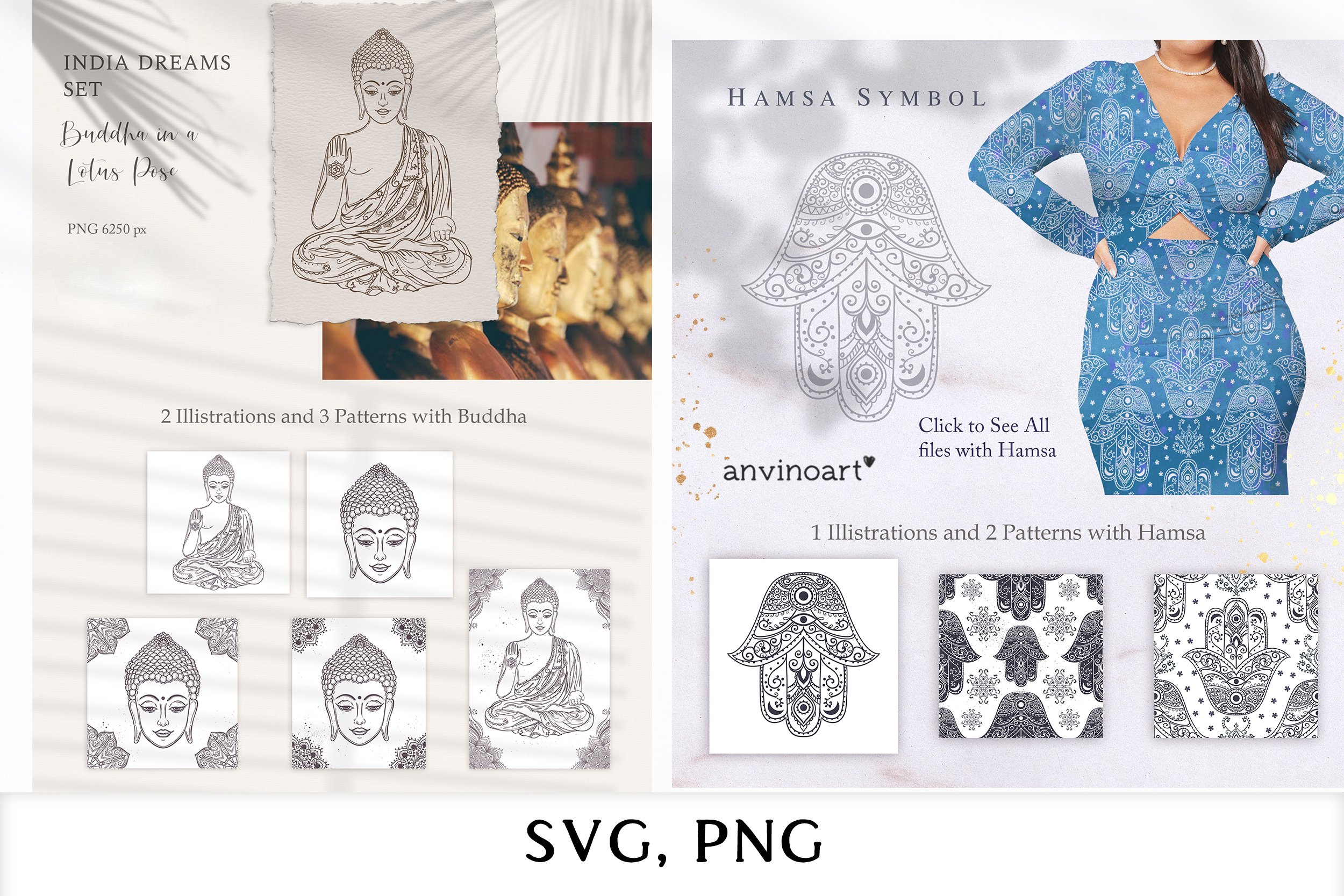 Yoga Bundle, India symbols, Yoga clipart, meditation art view 3