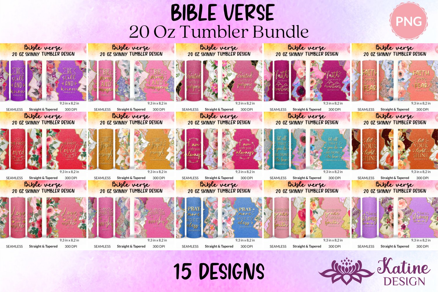 Christian Tumbler Bundle Bible Verse Sublimation Wraps Png