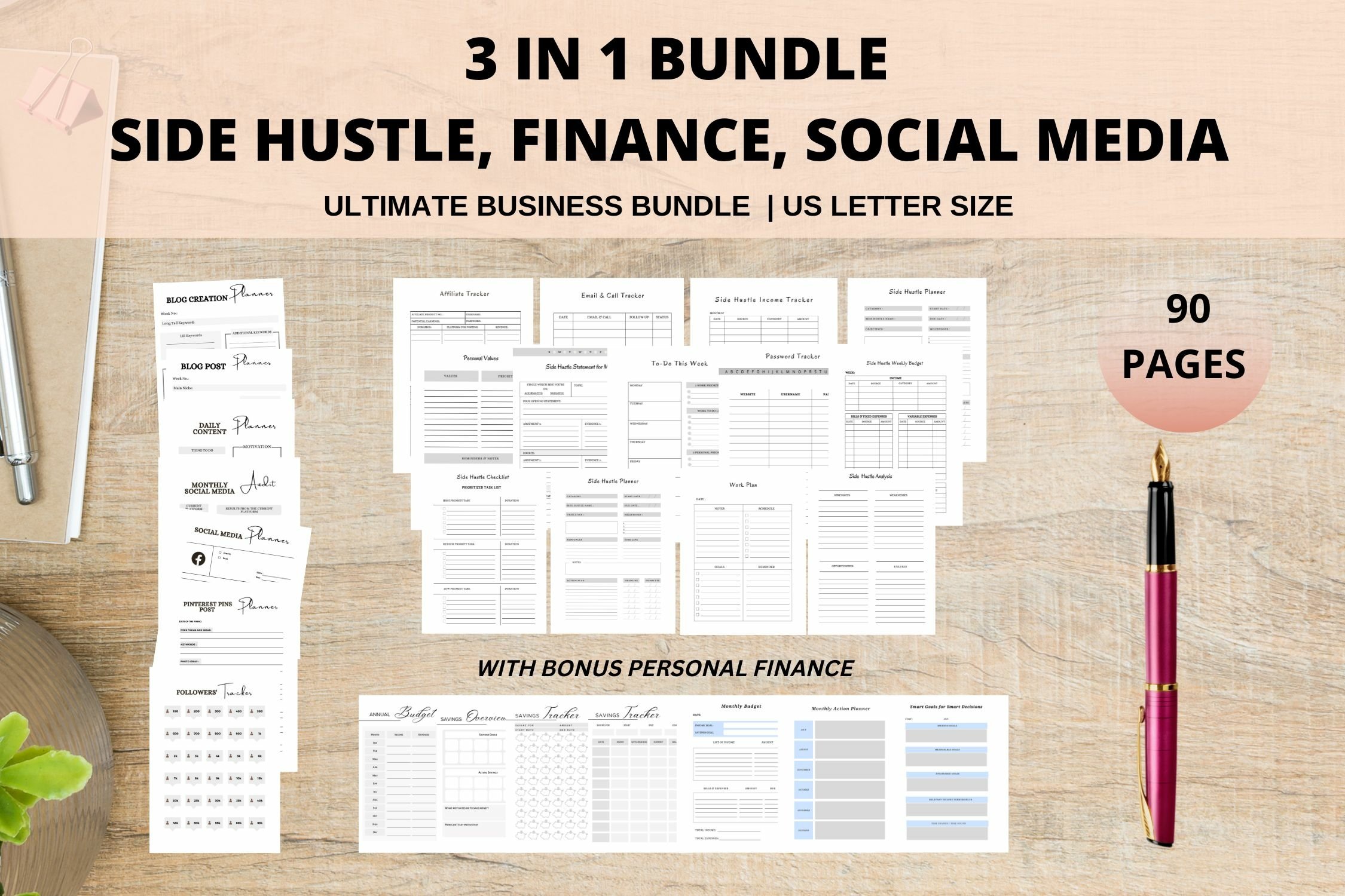The Best Side Hustle with Social Media Printable Planner view 3