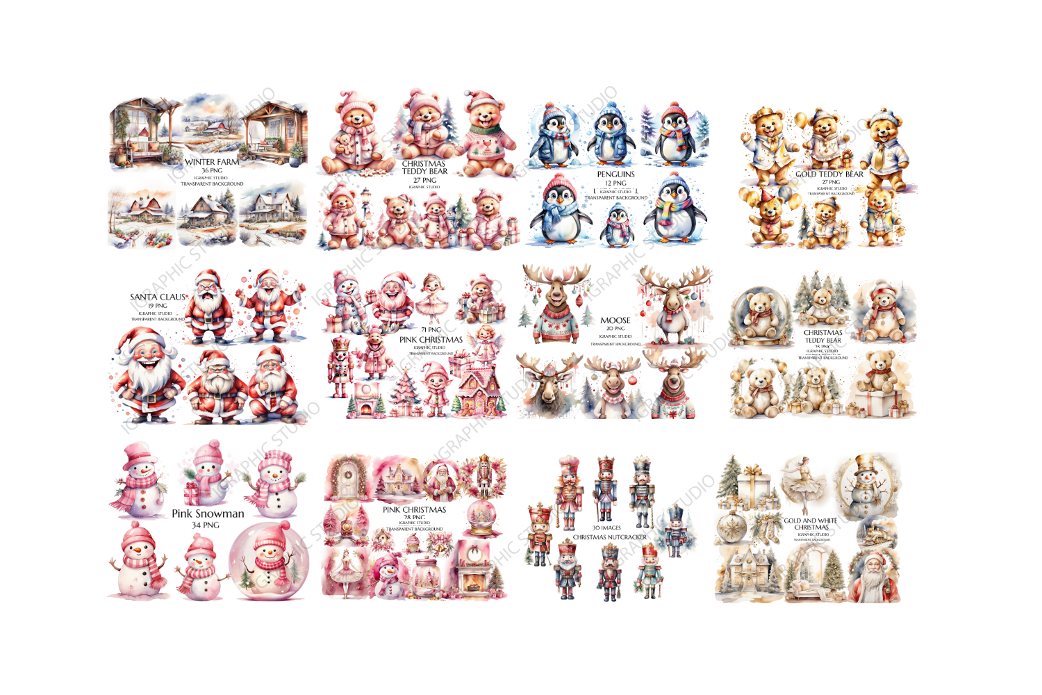 Christmas Mega Bundle, Xmas Clipart, Winter Clipart Bundle view 3