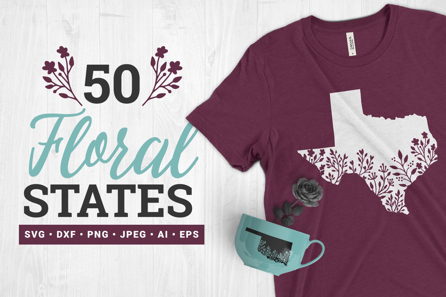 50 Floral States SVG Bundle