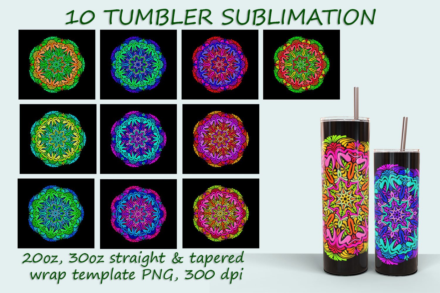 MEGA bundle! Abstract Mandala Tumbler Sublimation view 3