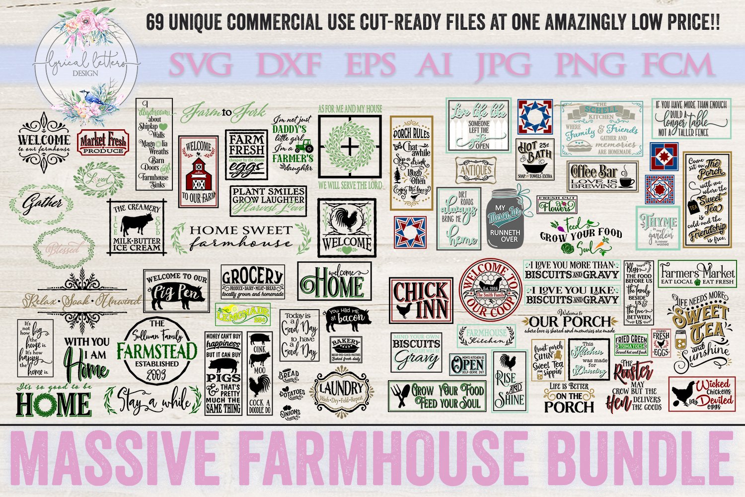 Farmhouse Bundle of 69 SVG Cut Files