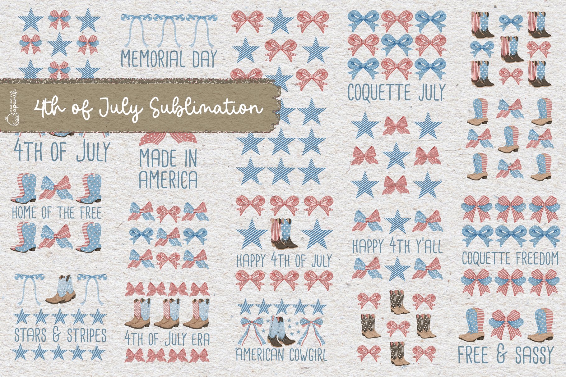 4th of July Sublimation Coquette Bows Cowgirl Boots