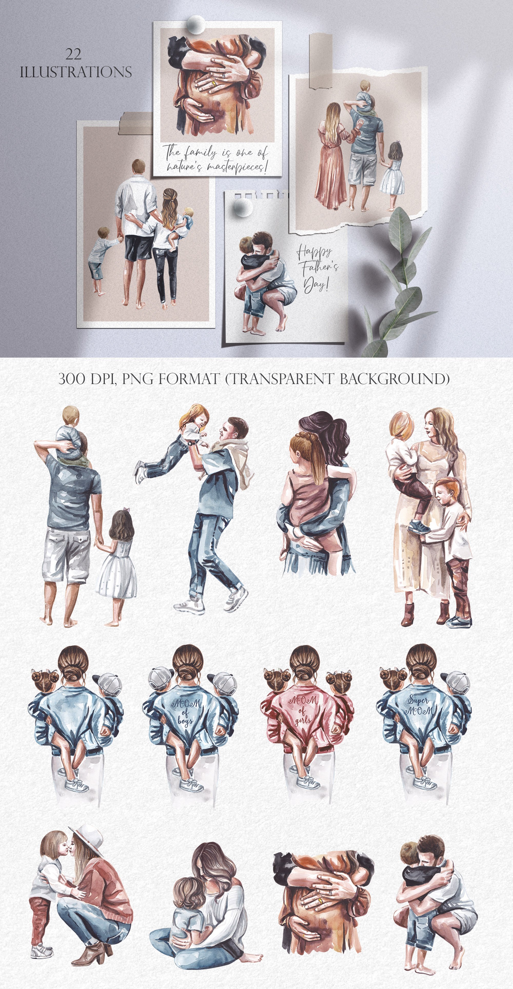 Family watercolor sublimation clipart PNG view 2