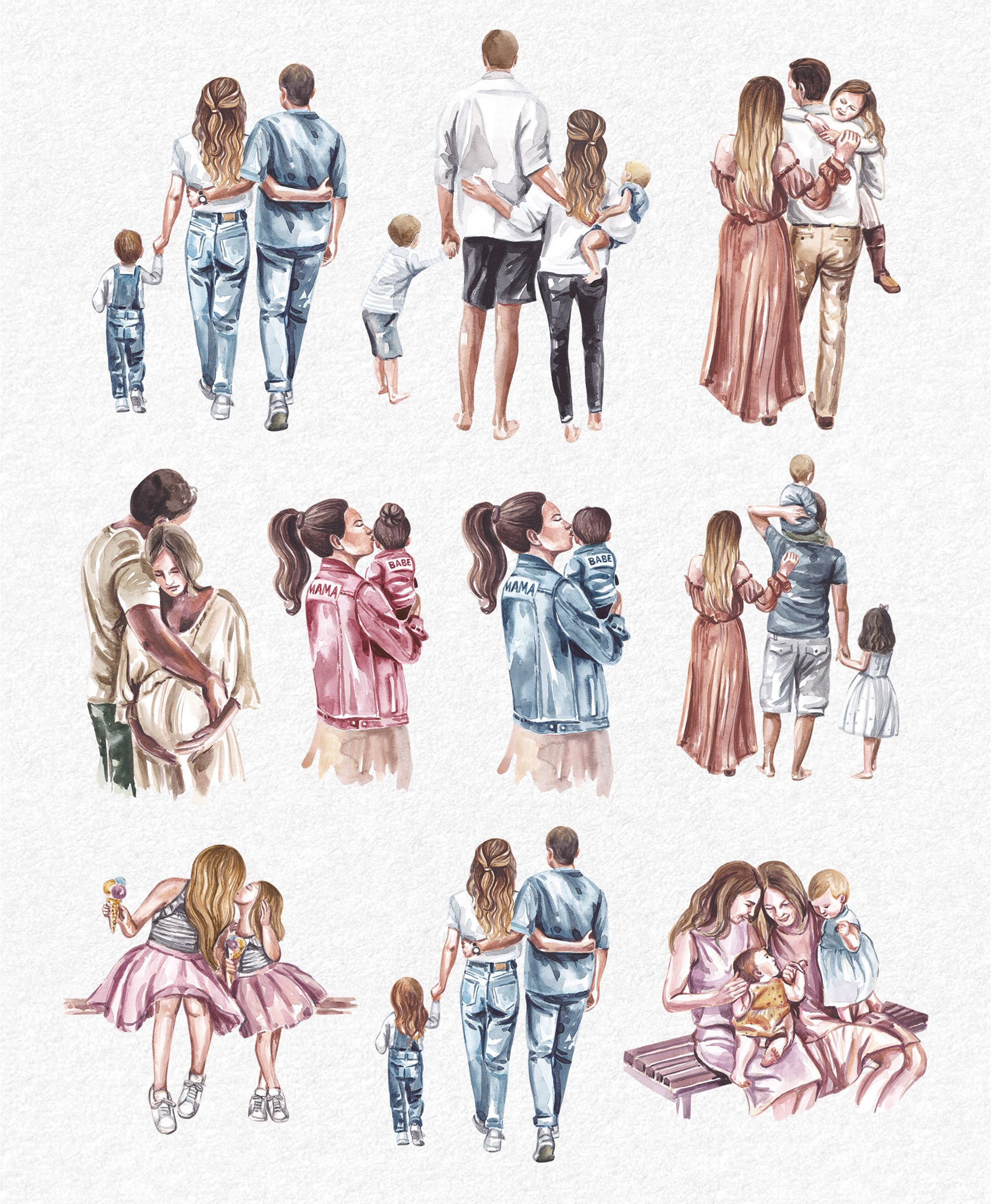 Family watercolor sublimation clipart PNG view 3