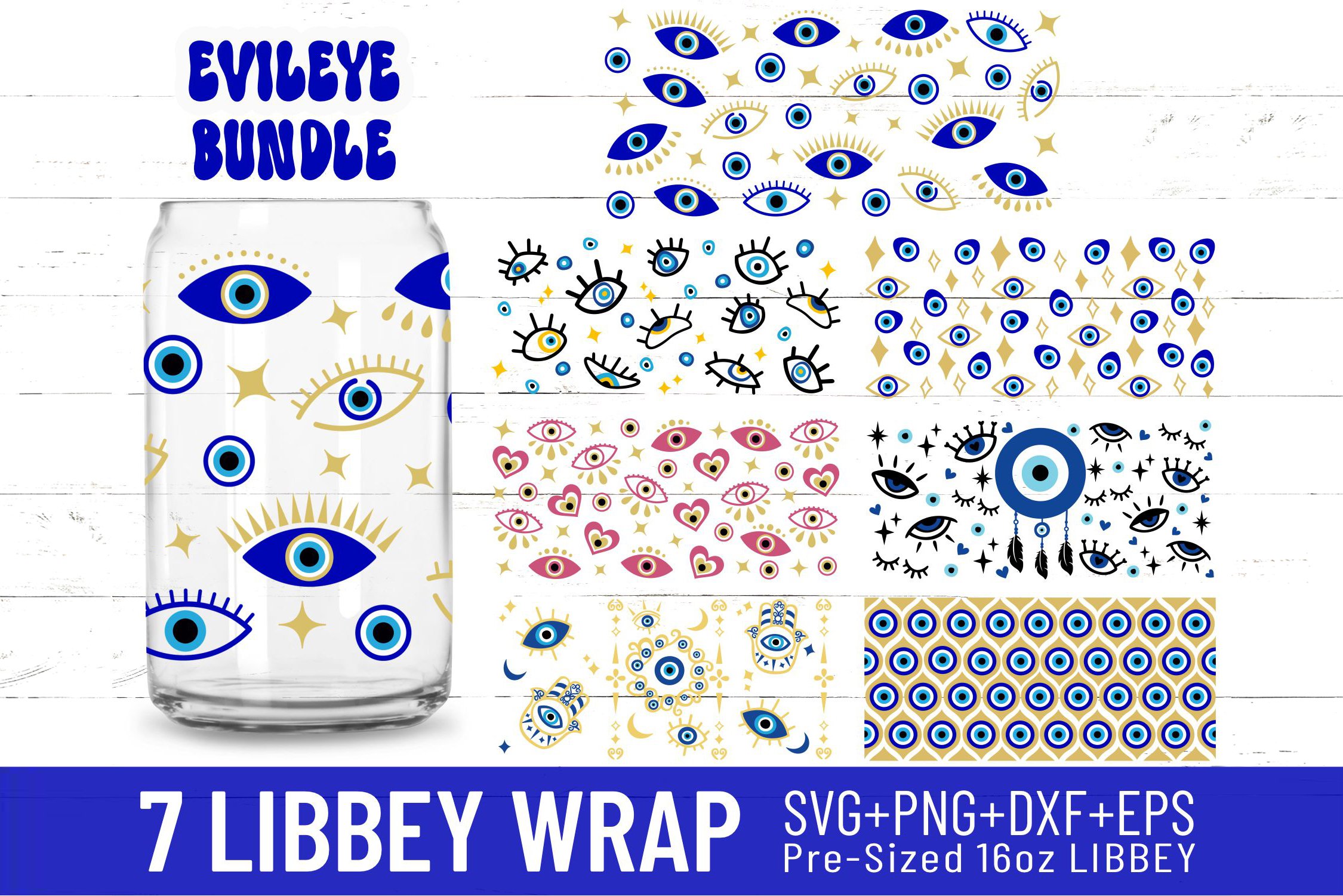16oz Evil Eyes Libbey Glass Can Svg Bundle, Greek Eye, Boho
