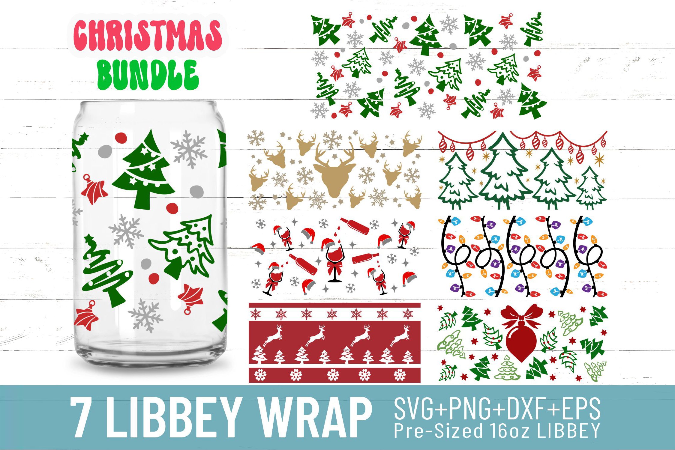 16oz Christmas Libbey Glass Can Svg Bundle, Merry Christmas