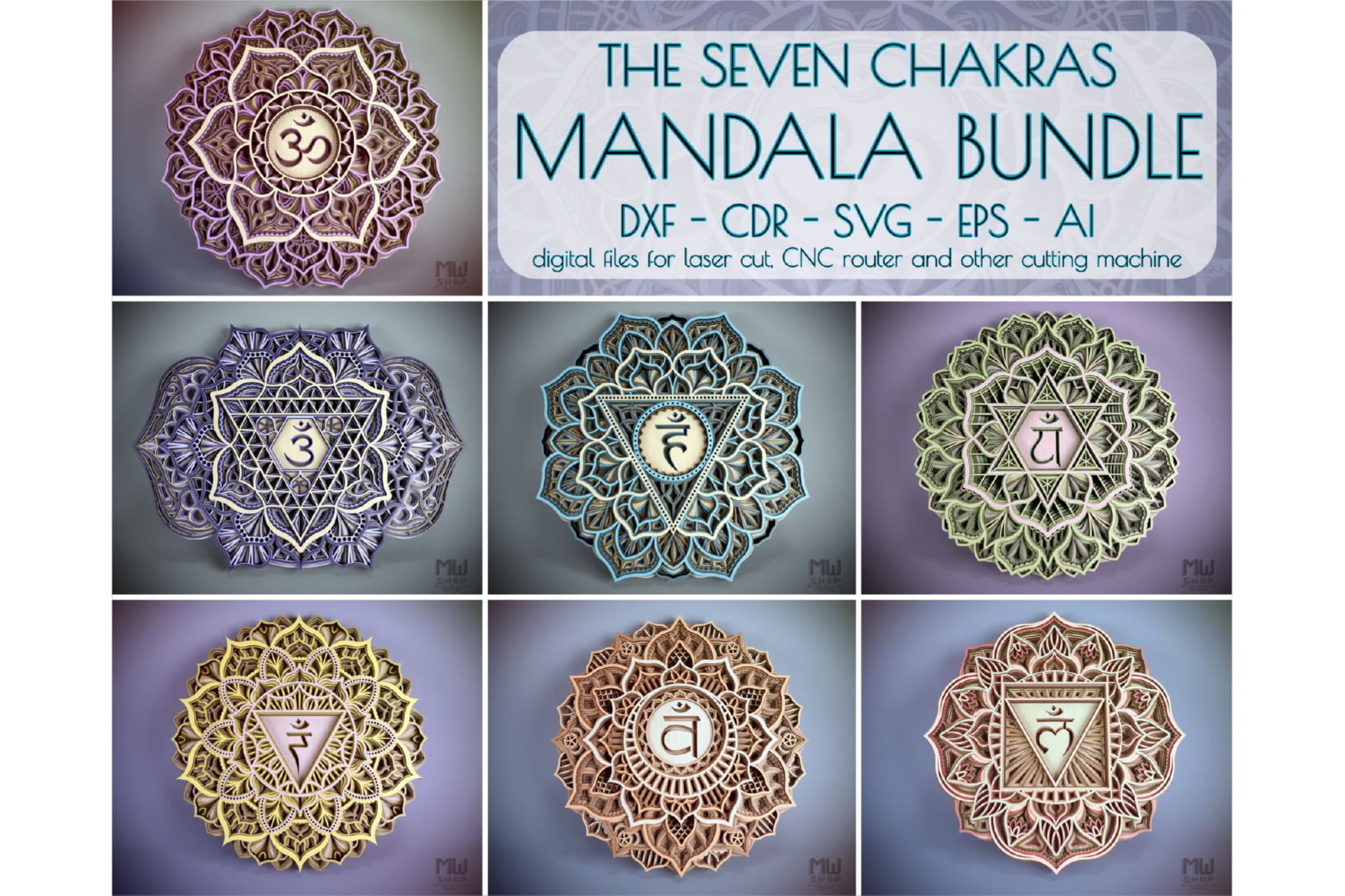 The 7 Chakras Mandala Bundle, Layered Mandala for Laser cut
