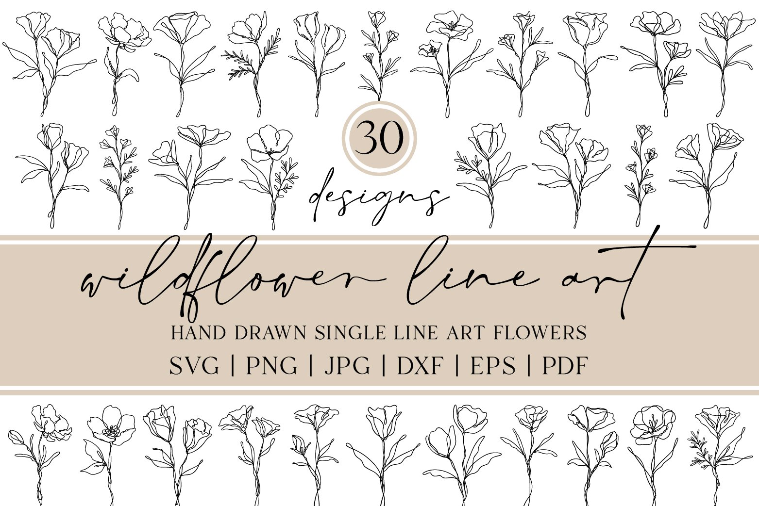 30 Wildflower Line Art SVG Bundle | By RachelFCreative