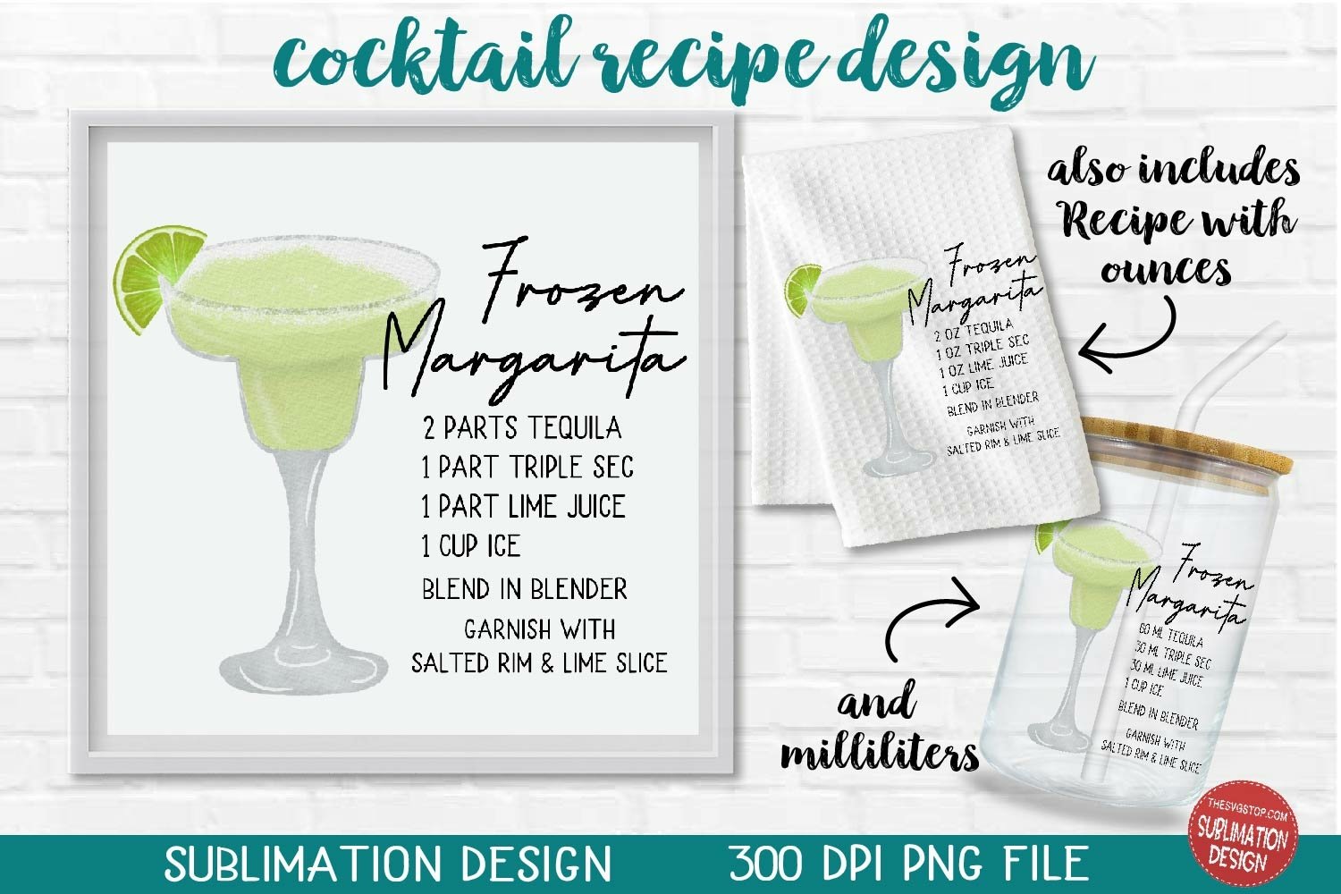 Cocktail Recipe Sublimation Bundle | Kitchen Towel PNG view 3