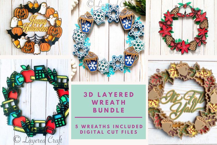 3D SVG Wreath Bundle: Fall/ Halloween/ Christmas/ School