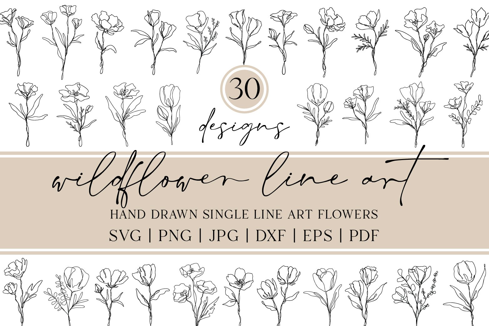 30 Wildflower Line Art SVG Bundle | By RachelFCreative