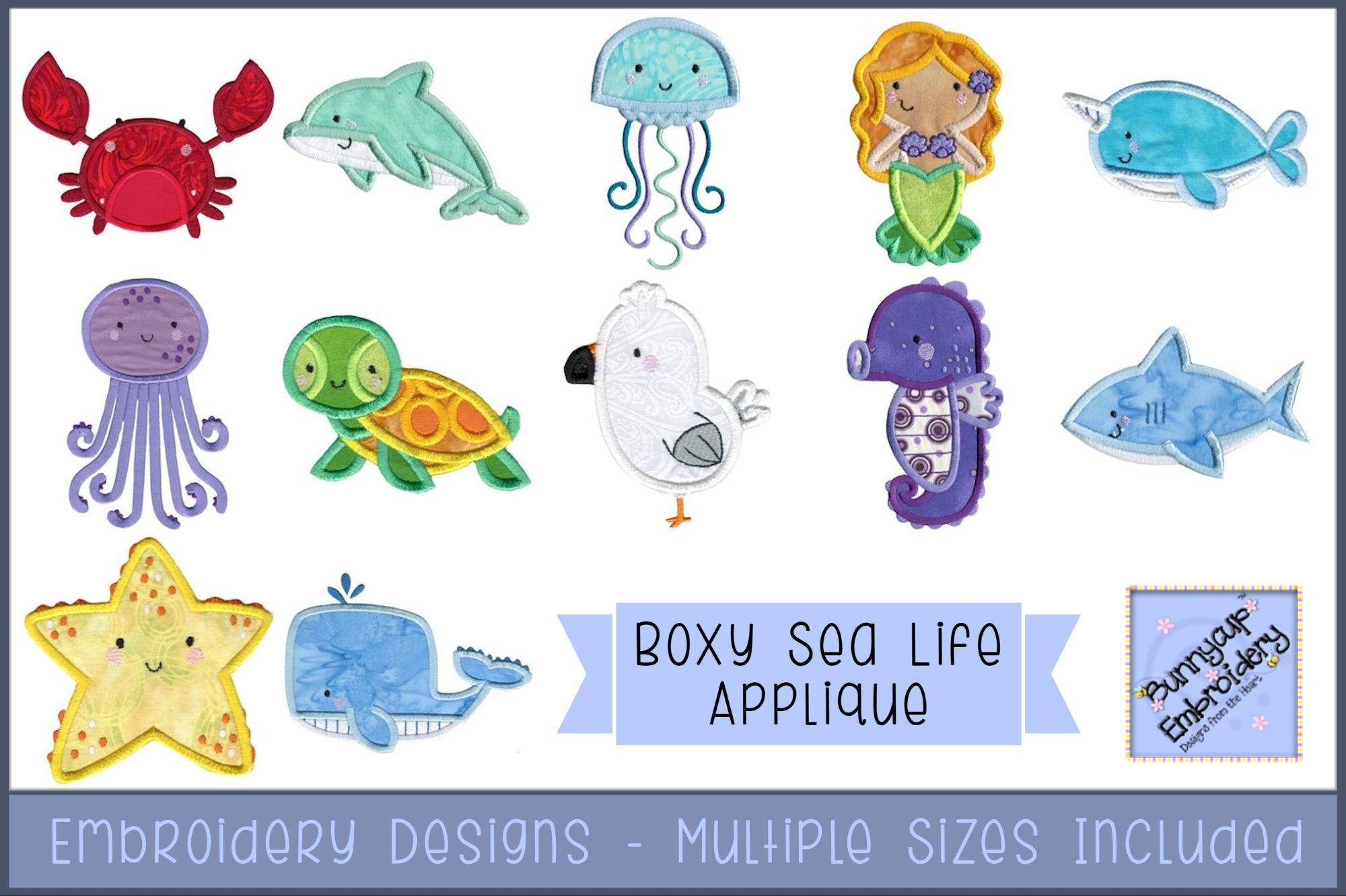 Boxy Sea Life Applique - 12 Machine Embroidery Designs