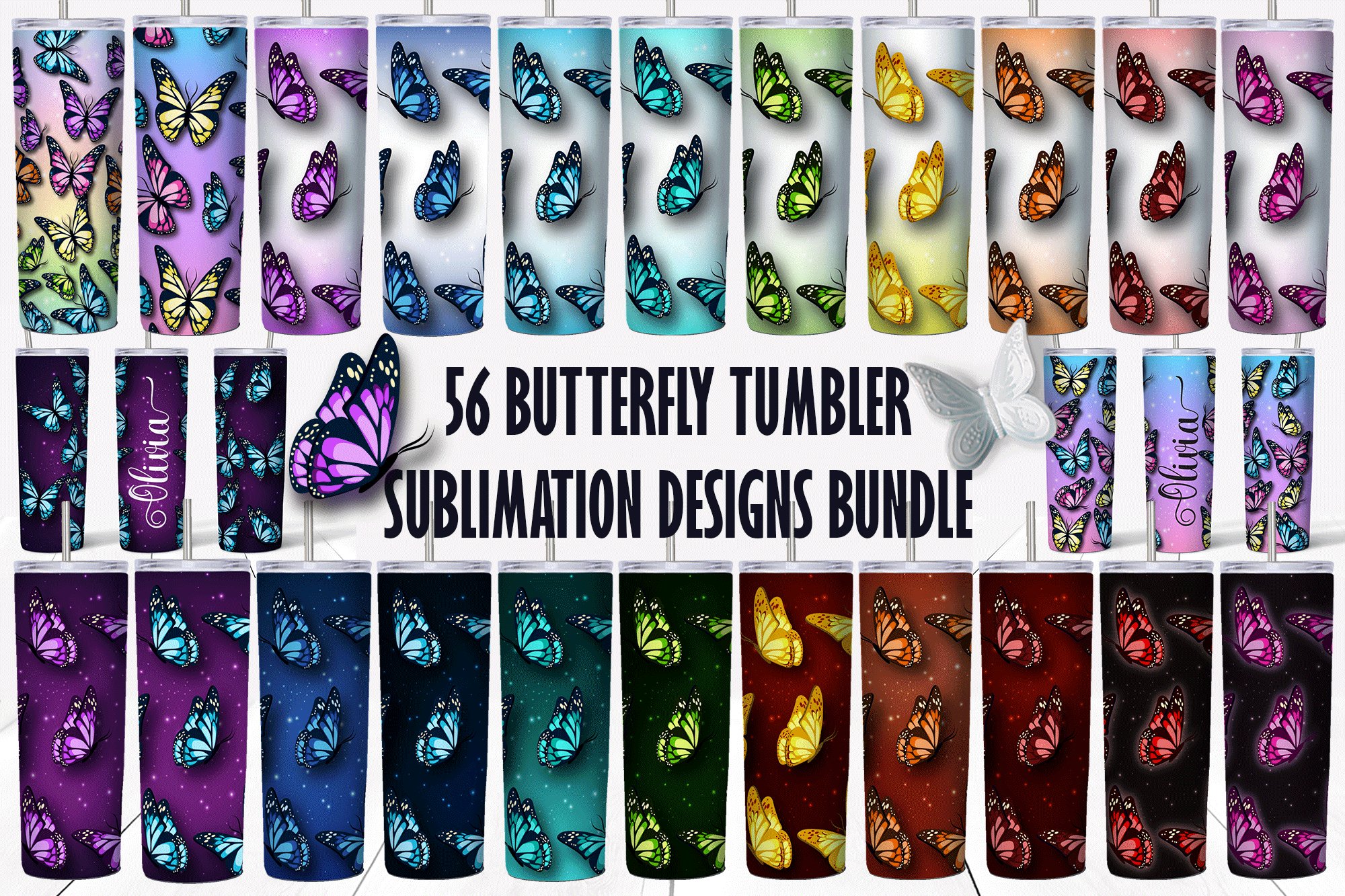 Butterflies tumbler sublimation bundle/Personalized tumblers