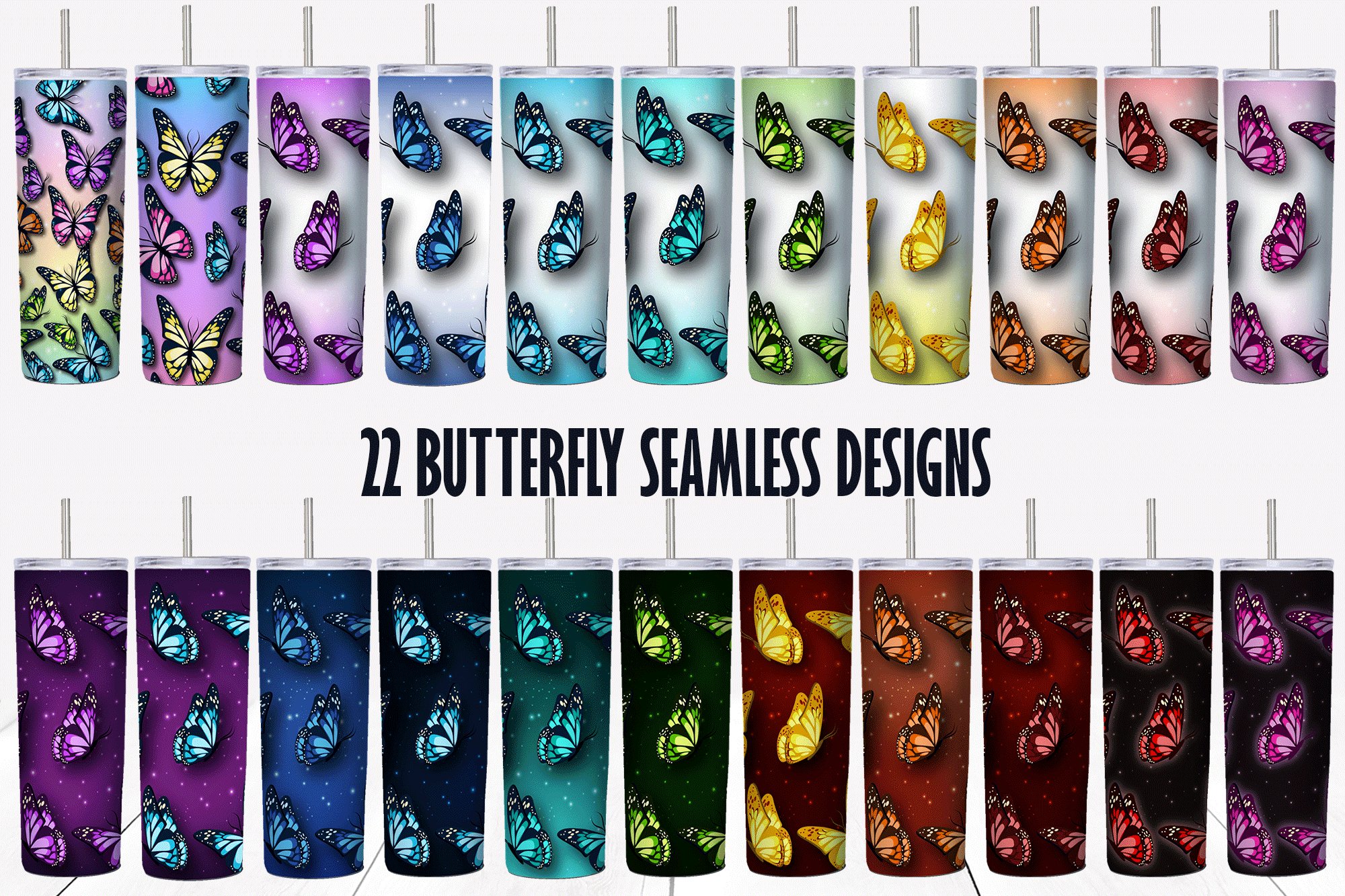 Butterflies tumbler sublimation bundle/Personalized tumblers view 3