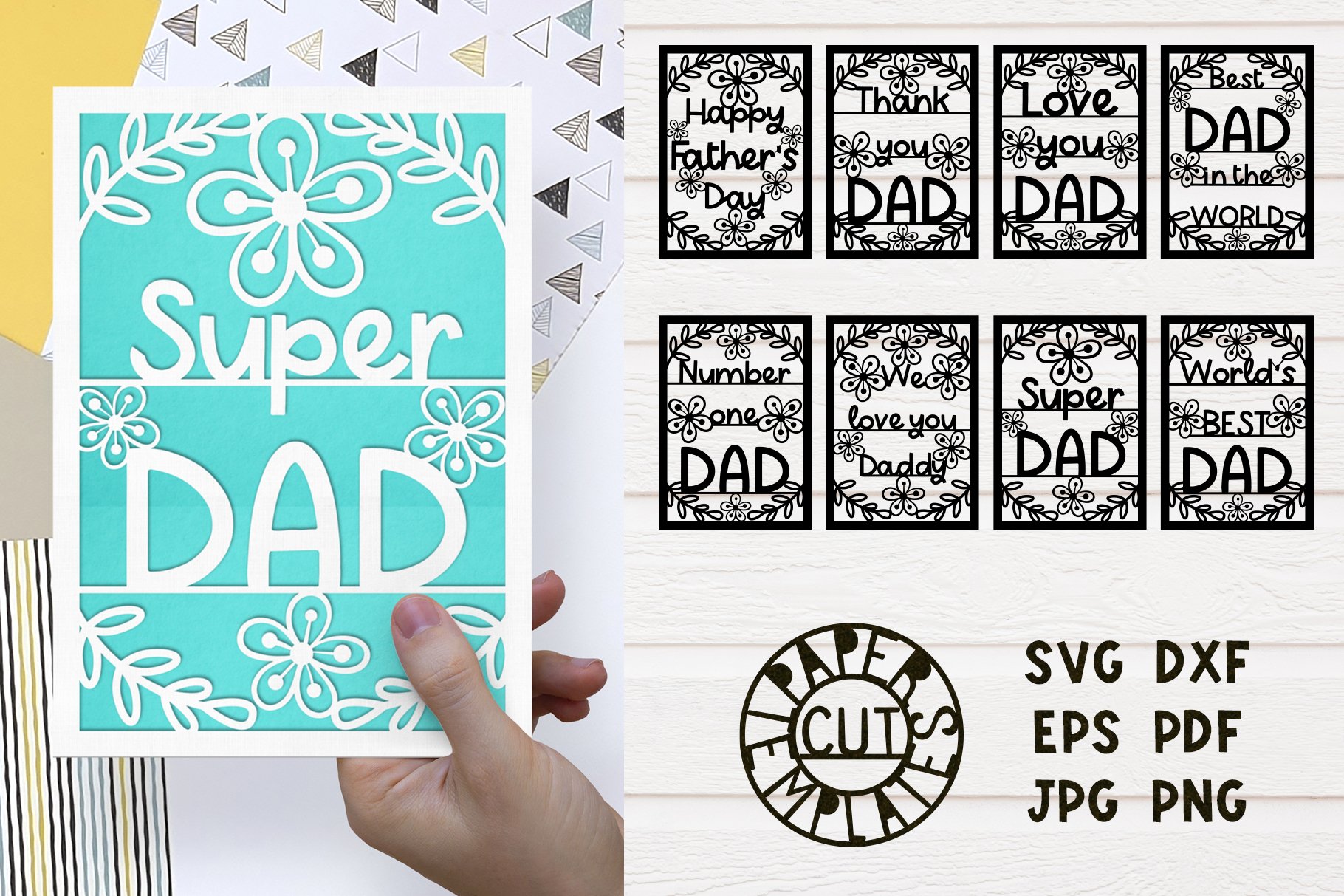 SVG Set of Fathers day cards templates for Cricut, plotter.
