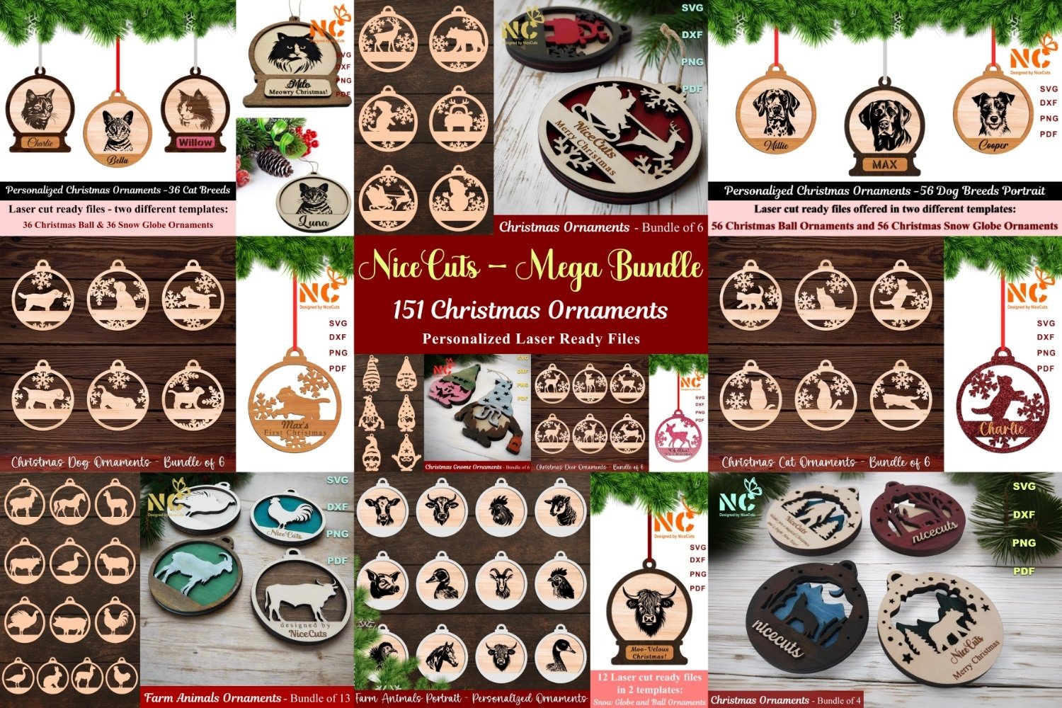 Personalized Christmas Ornaments - Mega Bundle 151 Laser Cut