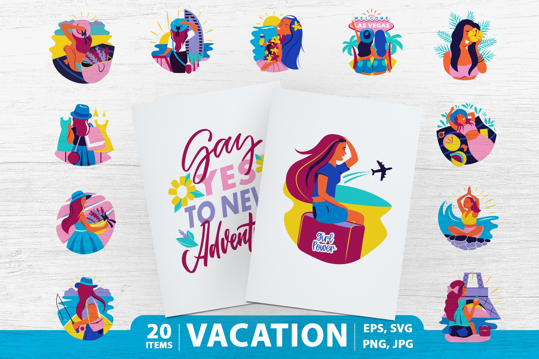 Girls travel|Summer clipart collection