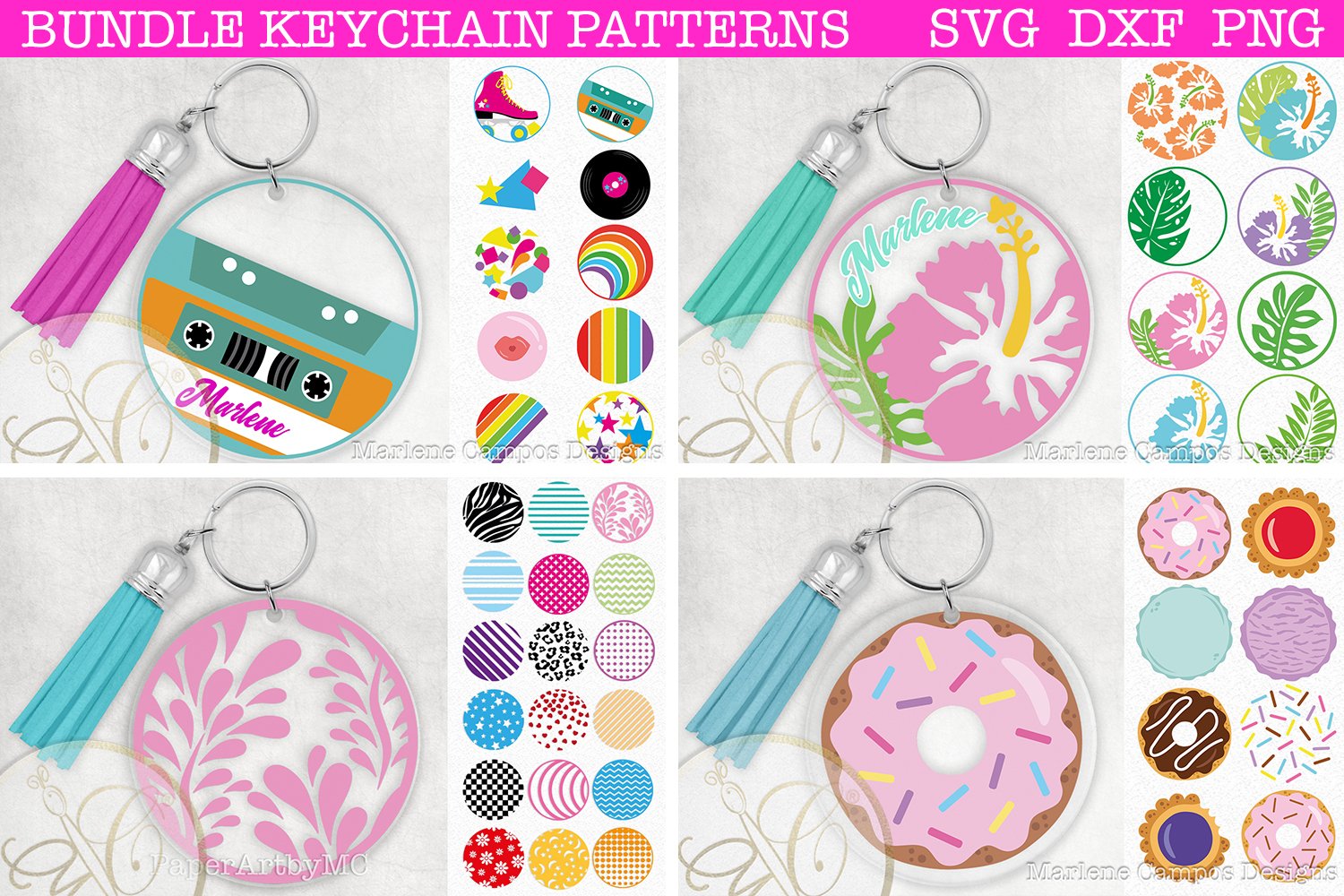 BUNDLE Set of 4 Keychain Patterns / SVG, DXF, PNG