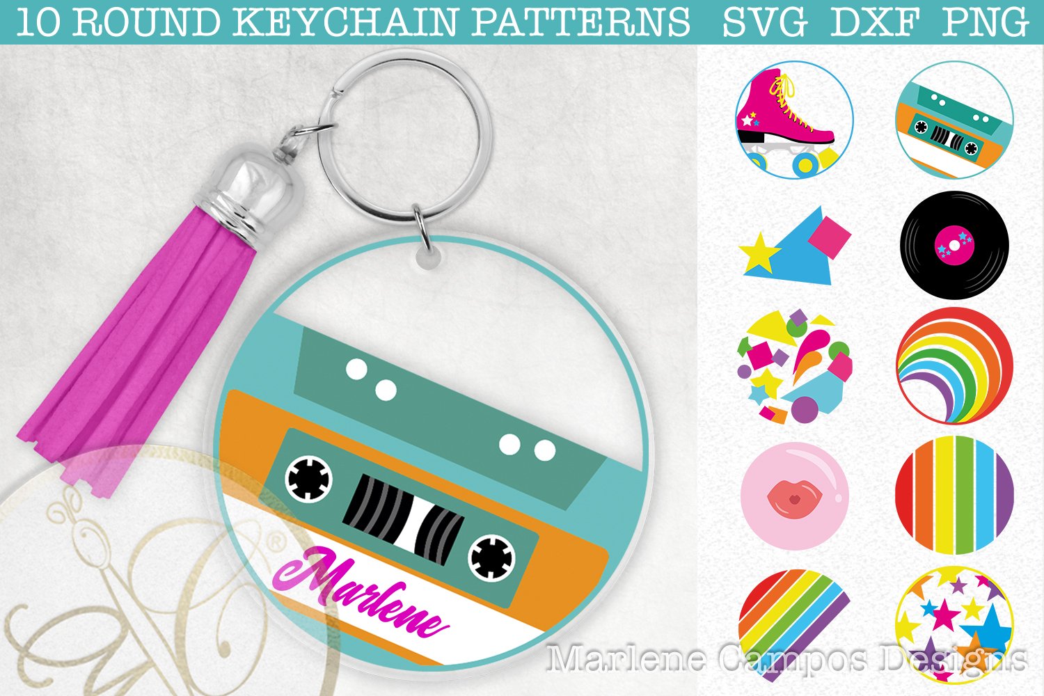 BUNDLE Set of 4 Keychain Patterns / SVG, DXF, PNG view 2