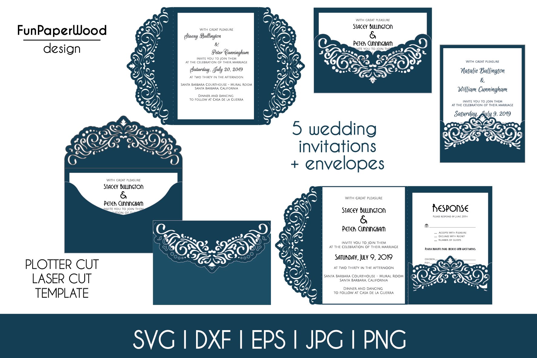 5 Wedding invitation templates SVG DXF EPS cut files
