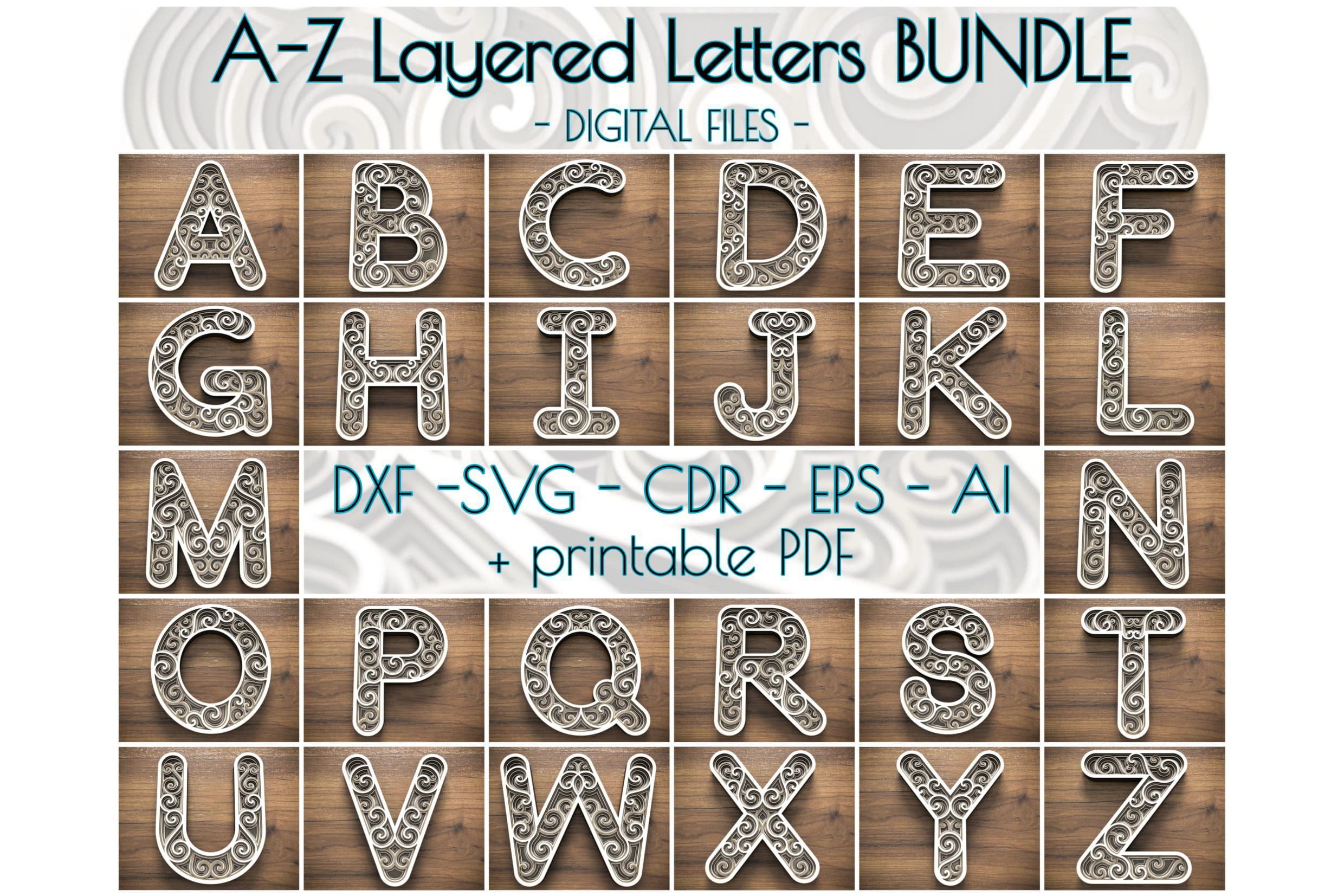 A-Z Layered Letters Bundle, 3D Alphabet letters Bundle
