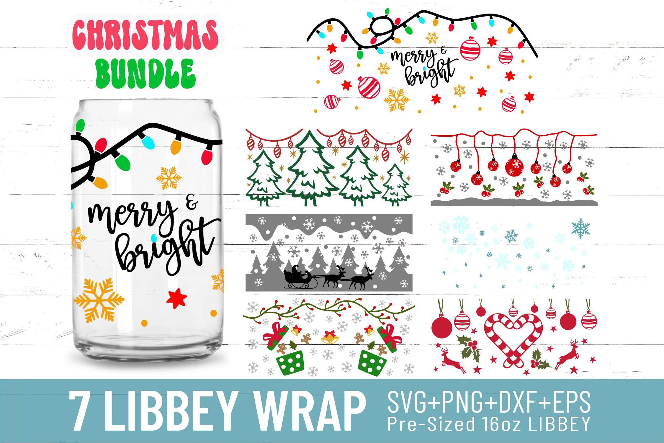 16oz Christmas Libbey Glass Can Svg Bundle, Merry Christmas