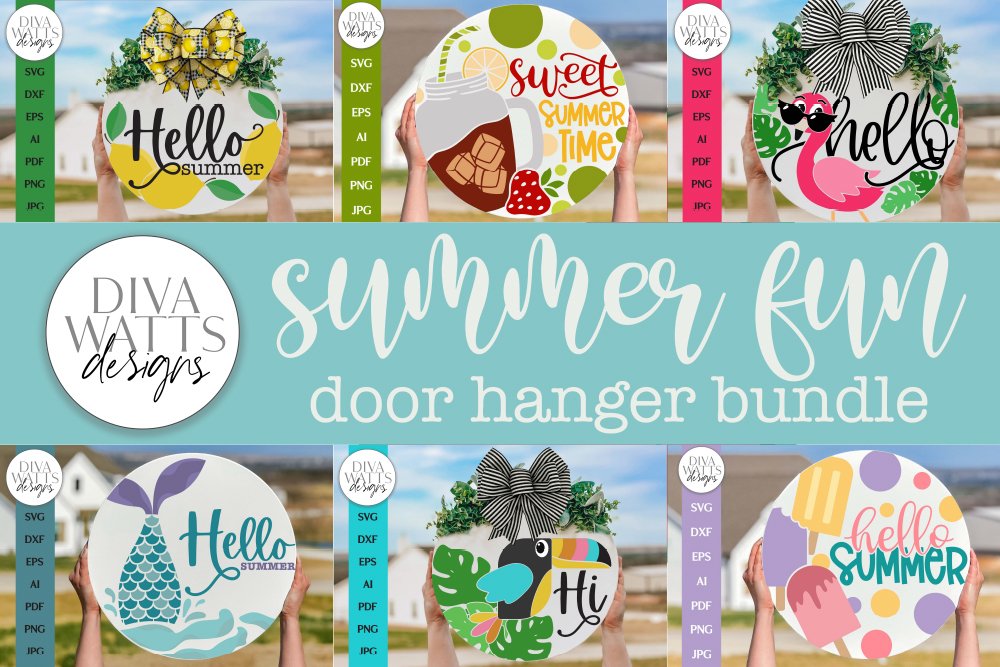 Summer Fun Door Hanger SVG Bundle | Summer Welcome Sign SVG
