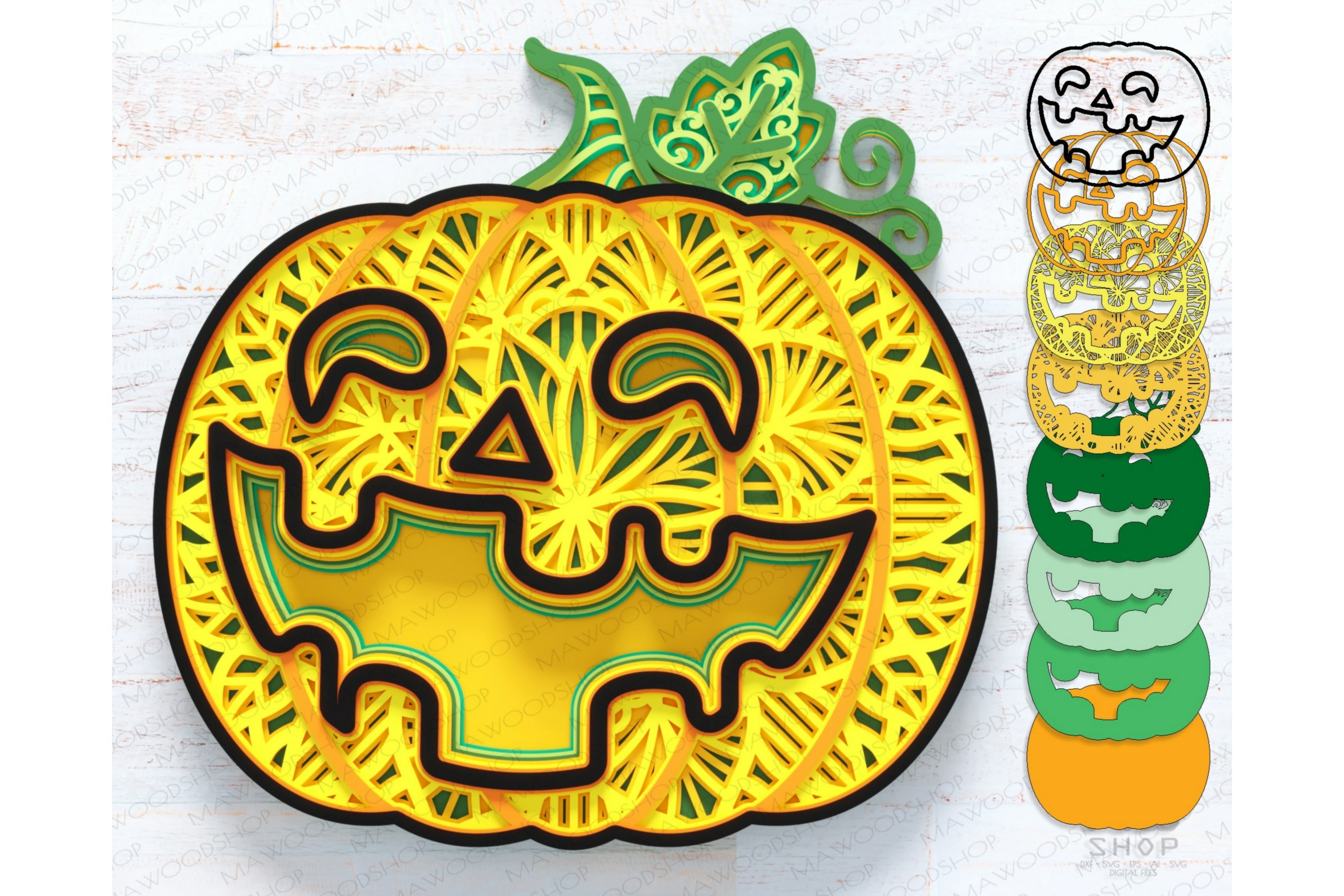 3D SVG Pumpkins Bundle, Layered Halloween Bundle SVG DXF view 3